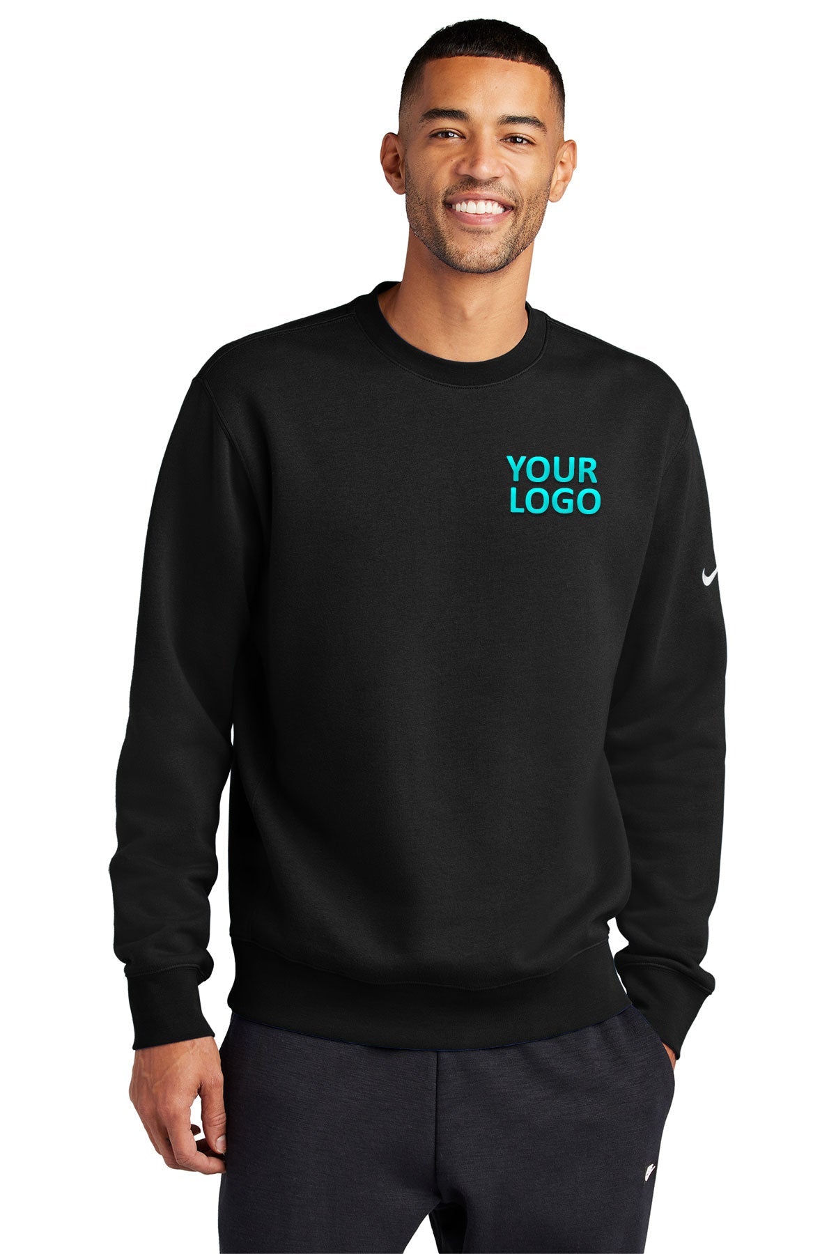 Nike Club Fleece Swoosh Custom Crews, Black [Zane Birts]