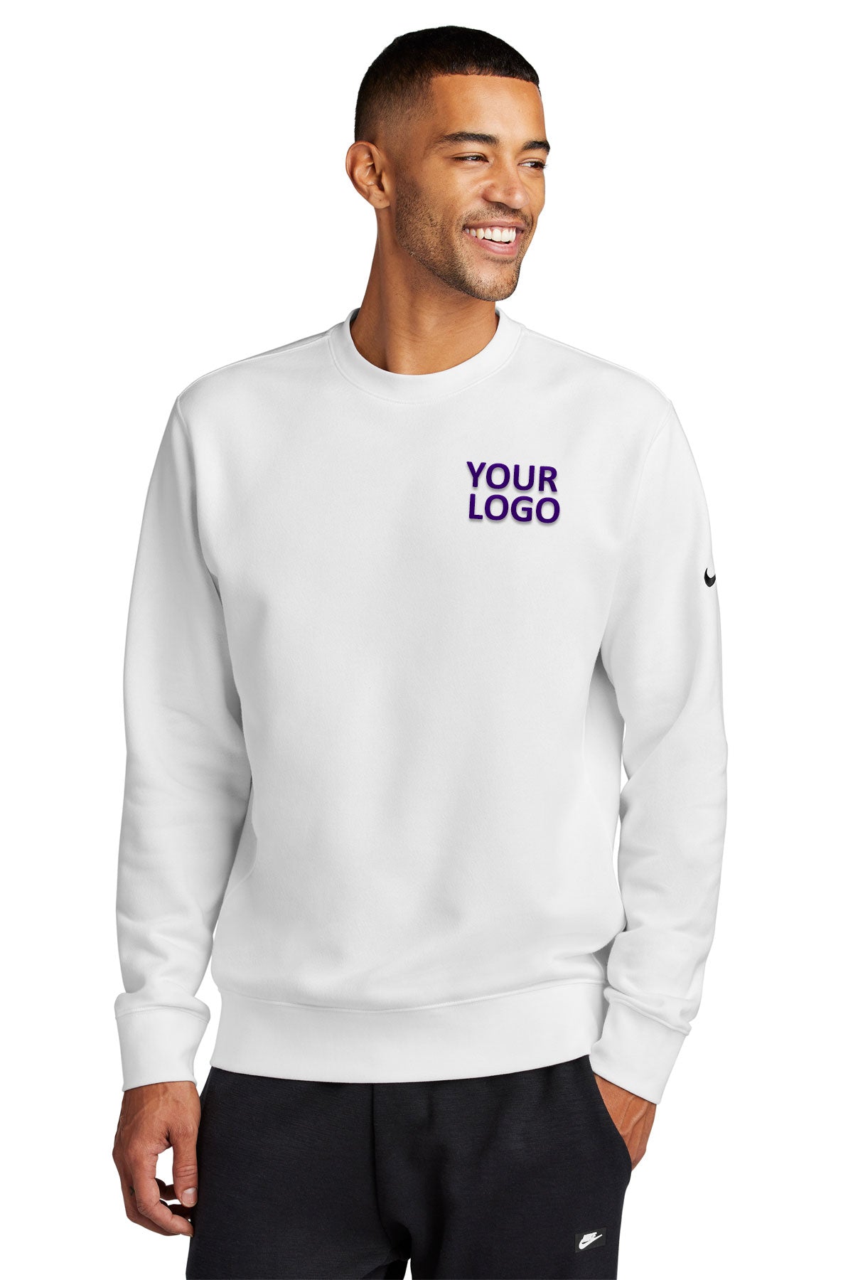 Nike Club Fleece Swoosh Custom Crews, White