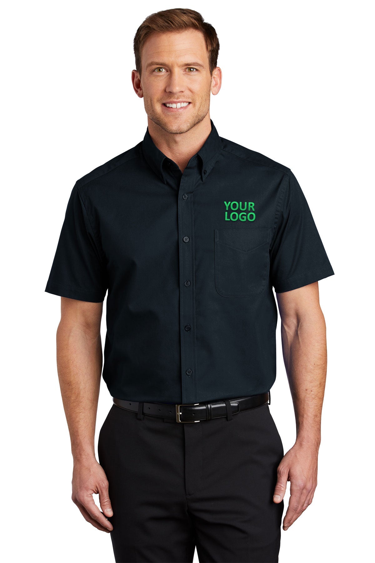 Port Authority Classic Navy/Light Stone S508 custom logo shirts