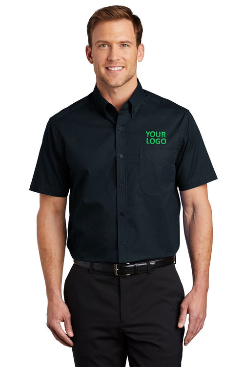 Port Authority Ladies Short Sleeve Easy Care Custom Shirts, Classic Navy/Light Stone