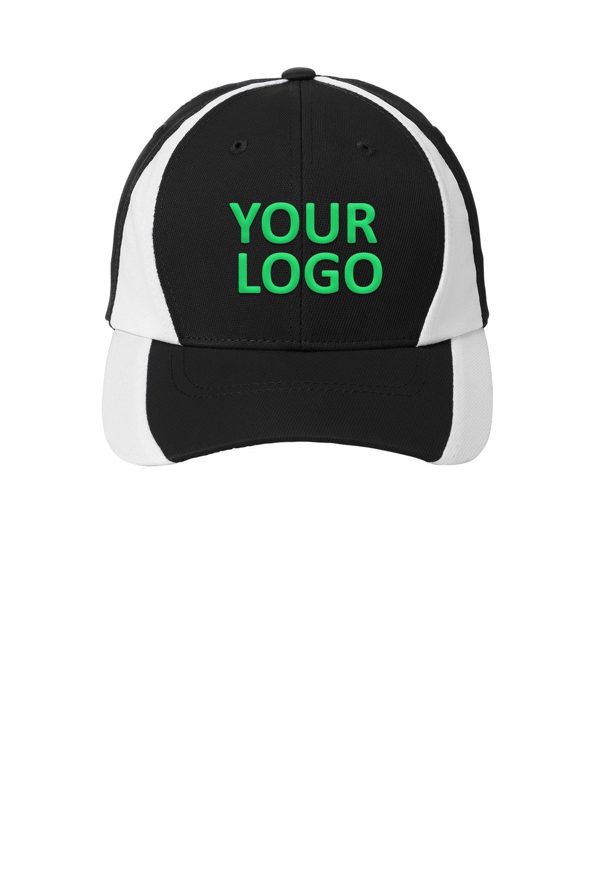 Sport-Tek Dry Zone Nylon Custom Colorblock Caps, Black/White