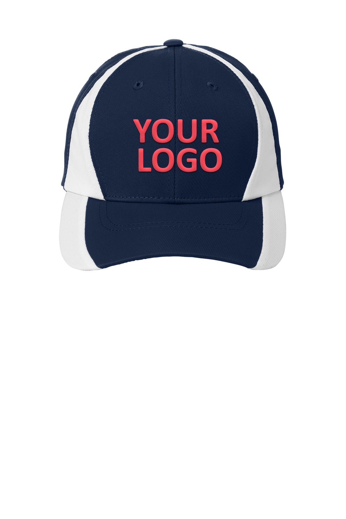 Sport-Tek Dry Zone Nylon Branded Colorblock Caps, True Navy/White