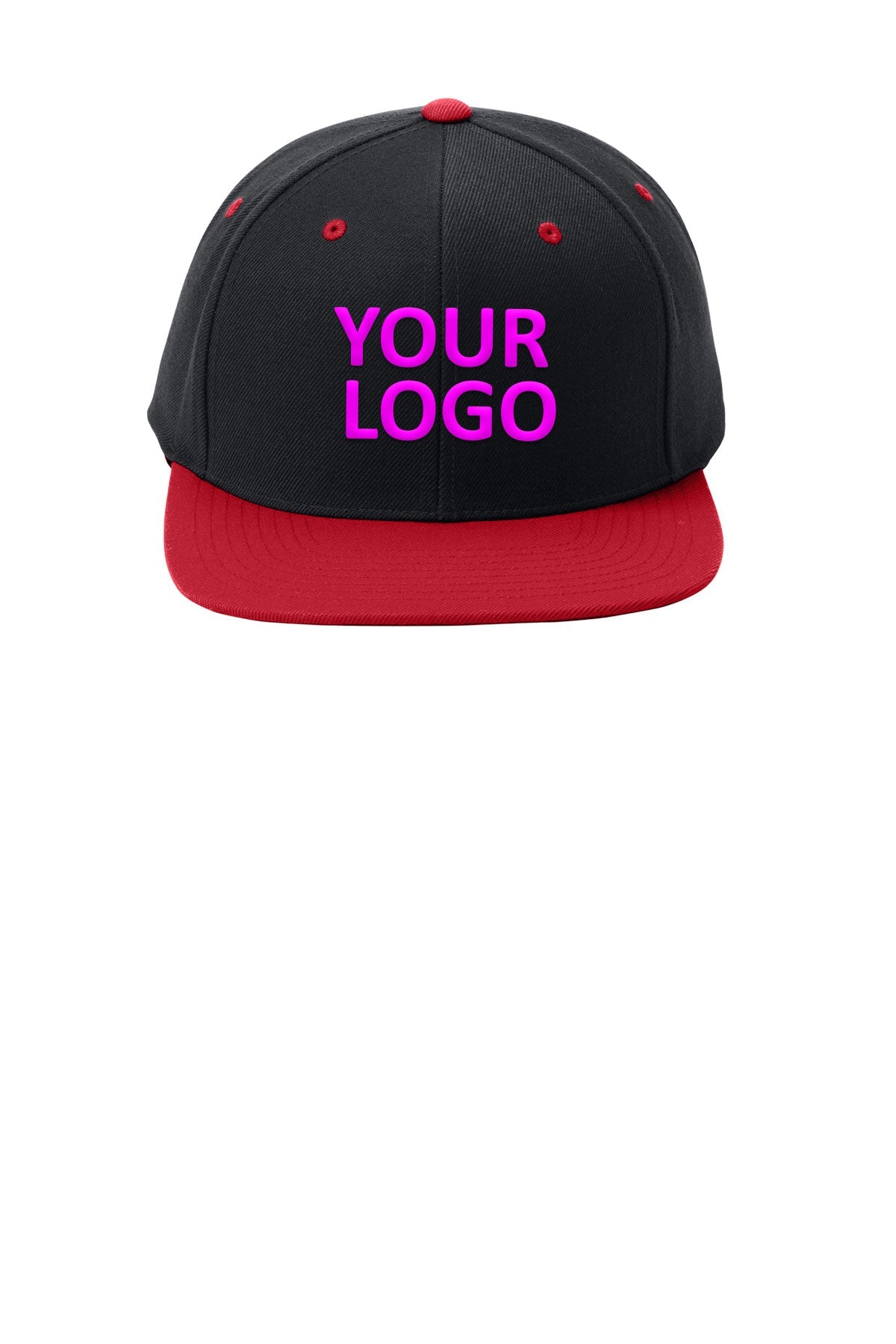sport tek yupoong flat bill snapback cap black true red