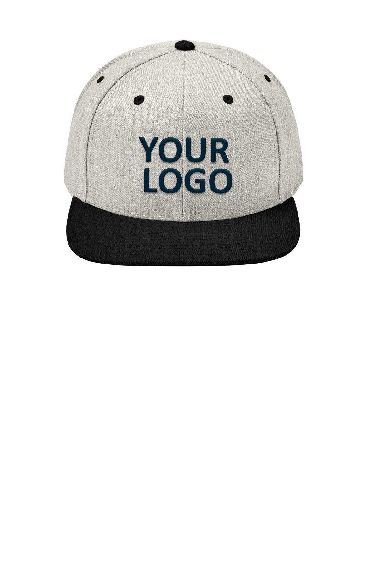 sport tek yupoong flat bill snapback cap heather black