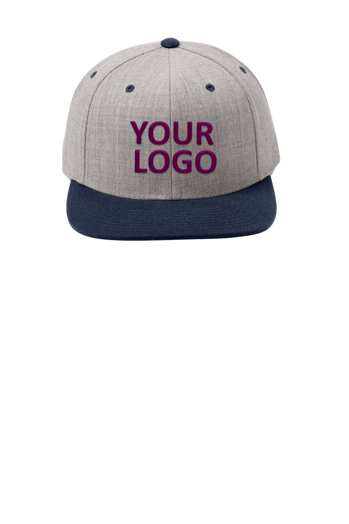 Sport-Tek Yupoong Flat Bill Customized Snapback Caps, Heather/ True Navy