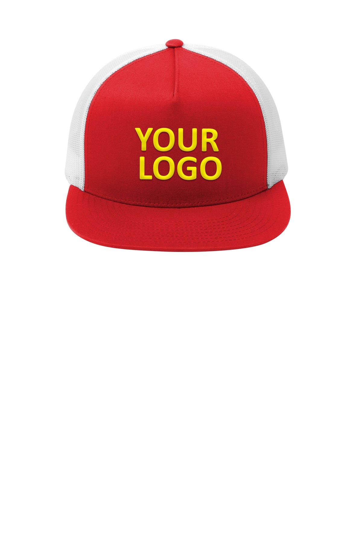 sport tek yupoong 5 panel classic trucker mesh back cap stc38 true red white