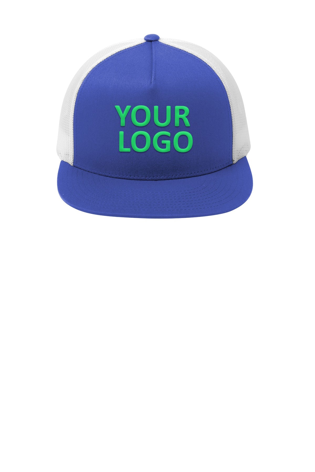 sport tek yupoong 5 panel classic trucker mesh back cap stc38 true royal white