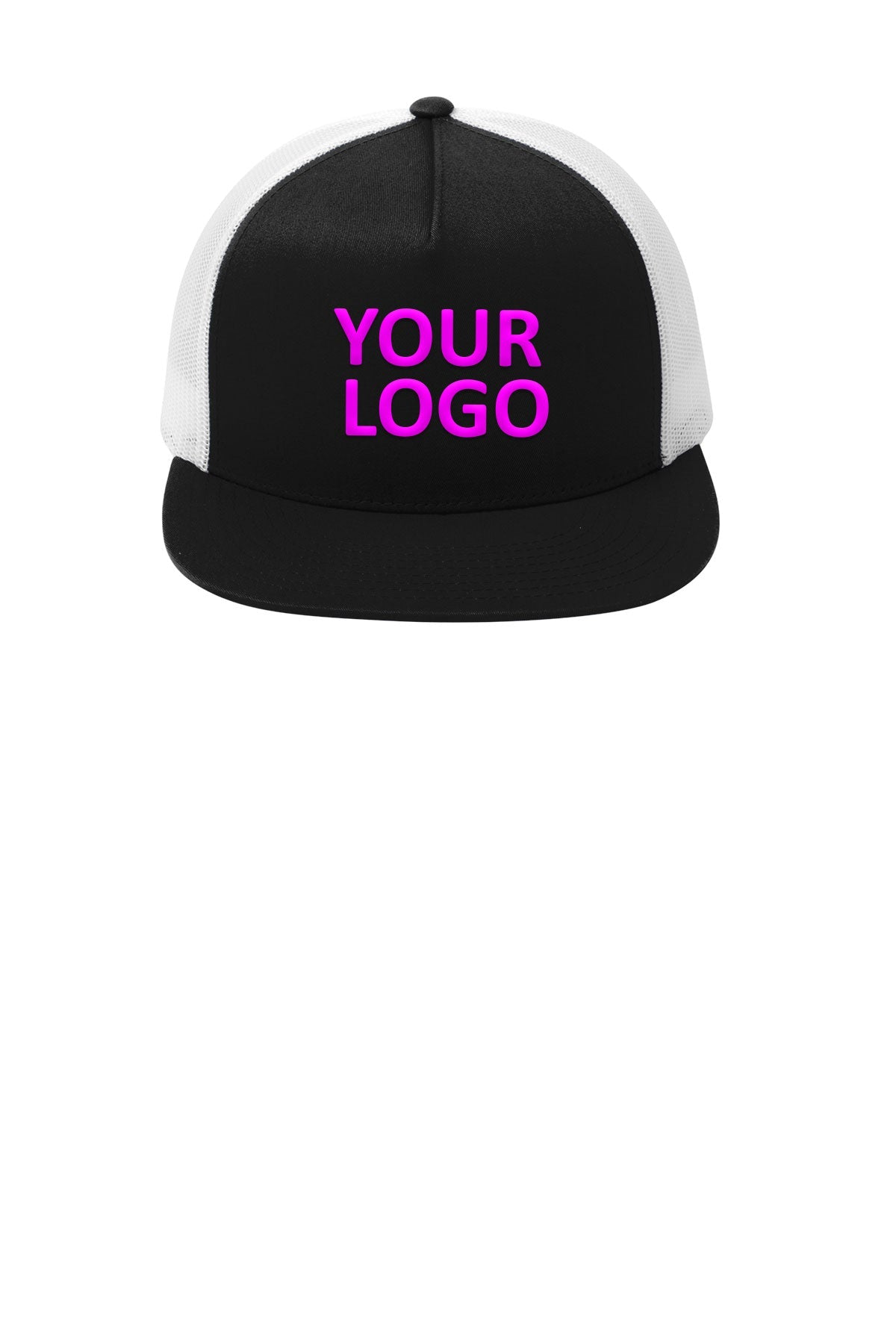 sport tek yupoong 5 panel classic trucker mesh back cap stc38 black white