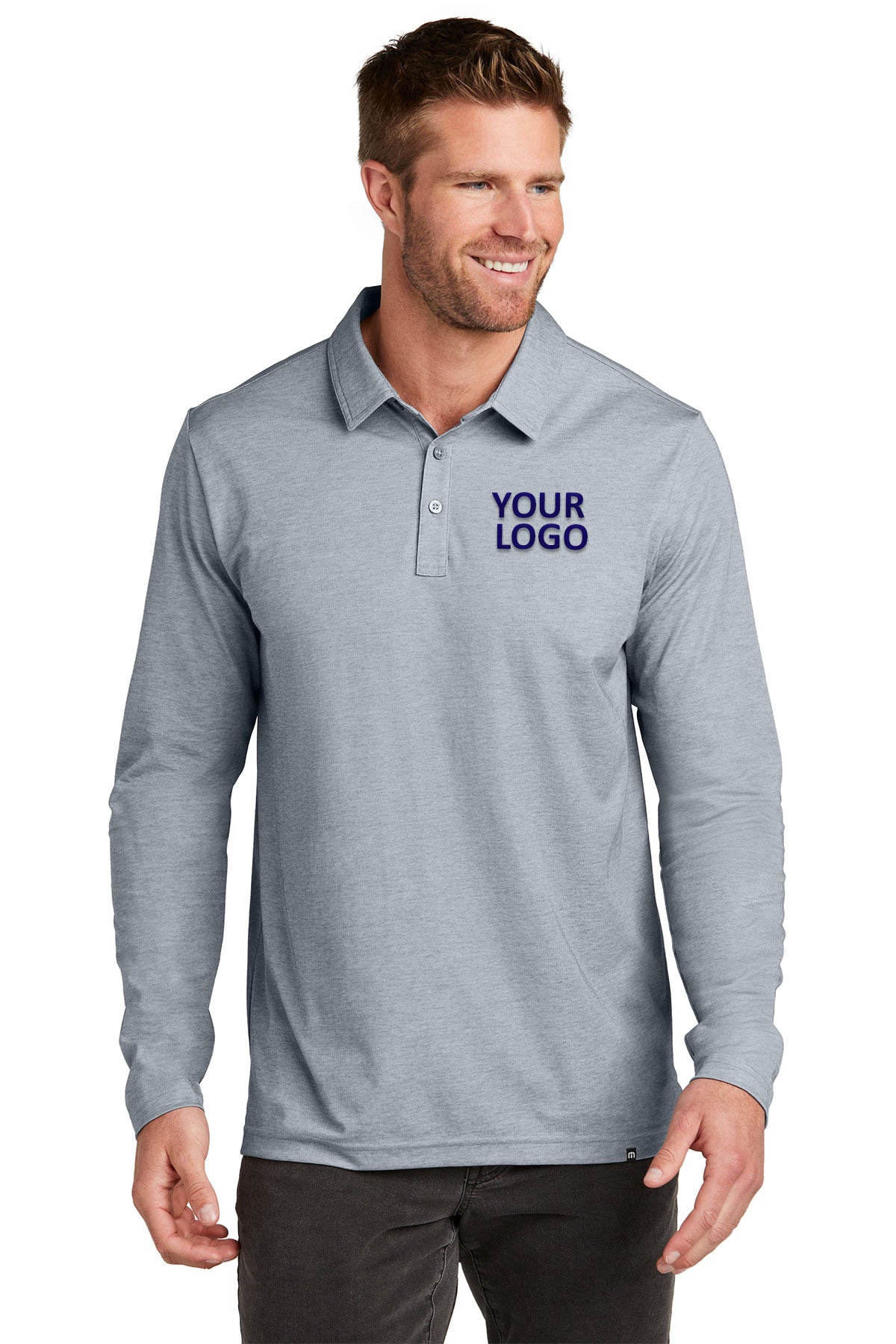 TravisMathew Quiet Shade Grey Heather TM1MZ343 custom logo polo shirts embroidered