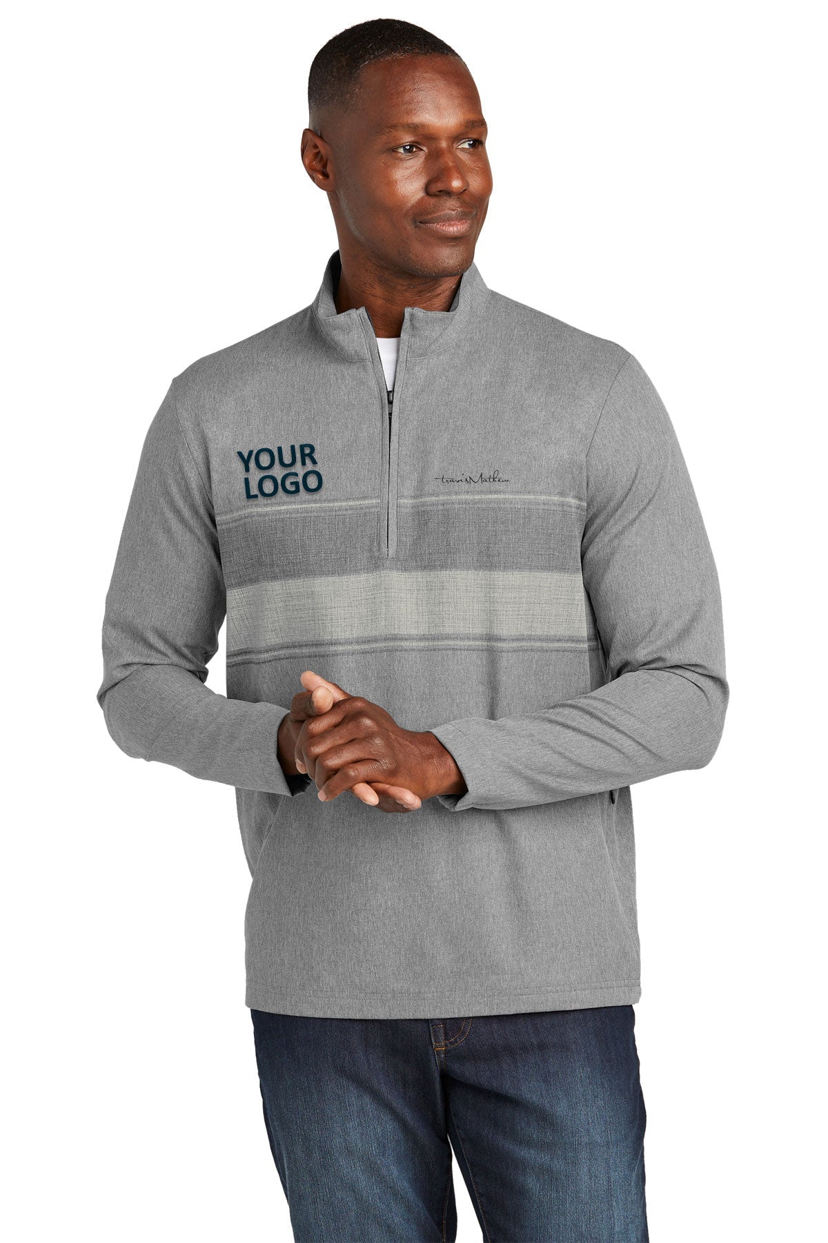 TravisMathew Dark Grey Heather TM1MZ340 custom sweatshirts with logo