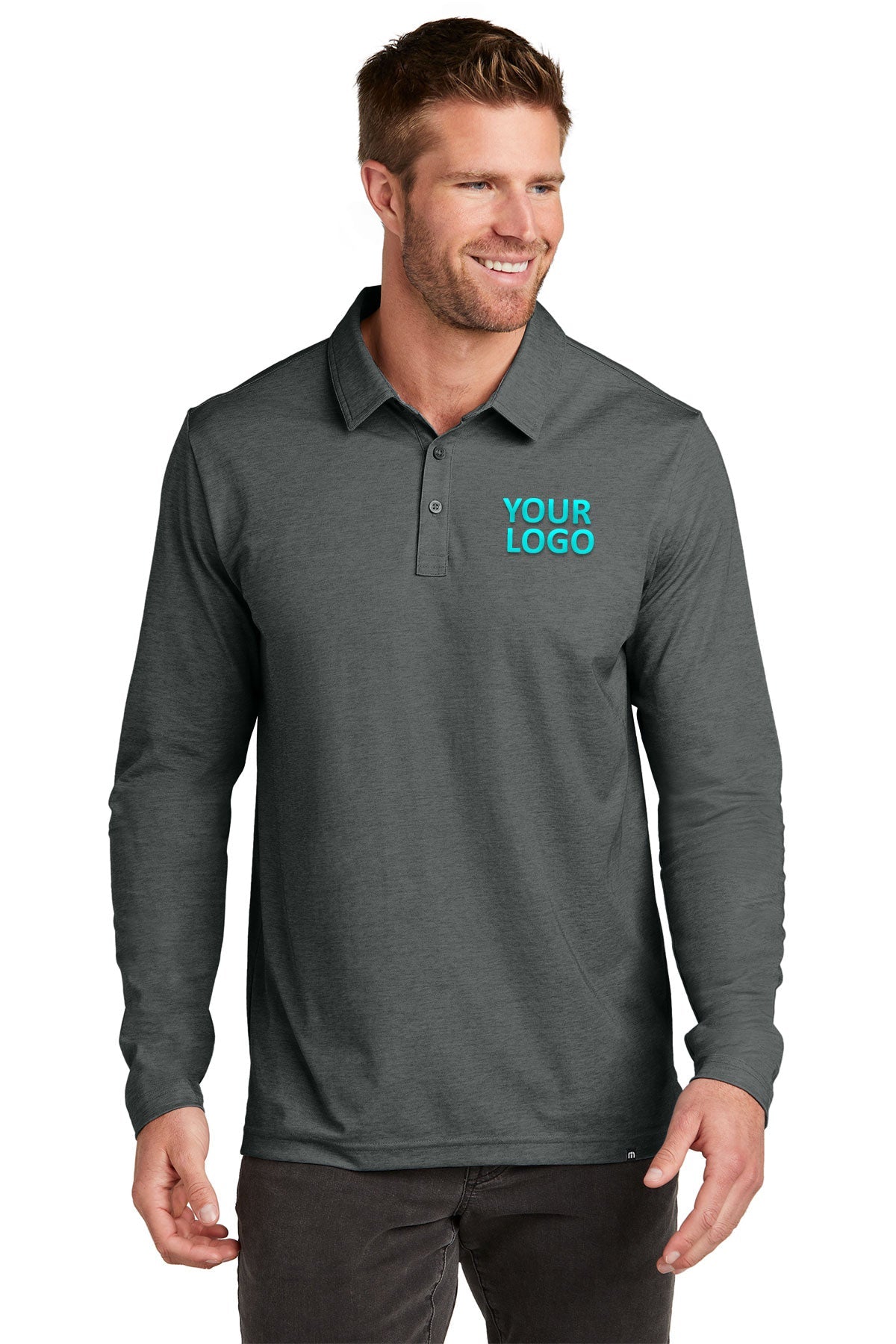 TravisMathew Oceanside Long Sleeve Custom Polos, Black Heather