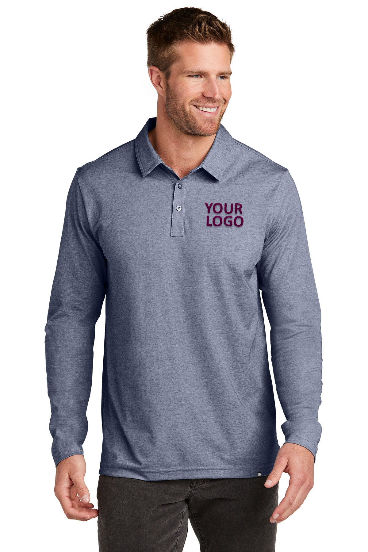 TravisMathew Blue Nights Heather TM1MZ343 custom logo polo shirts