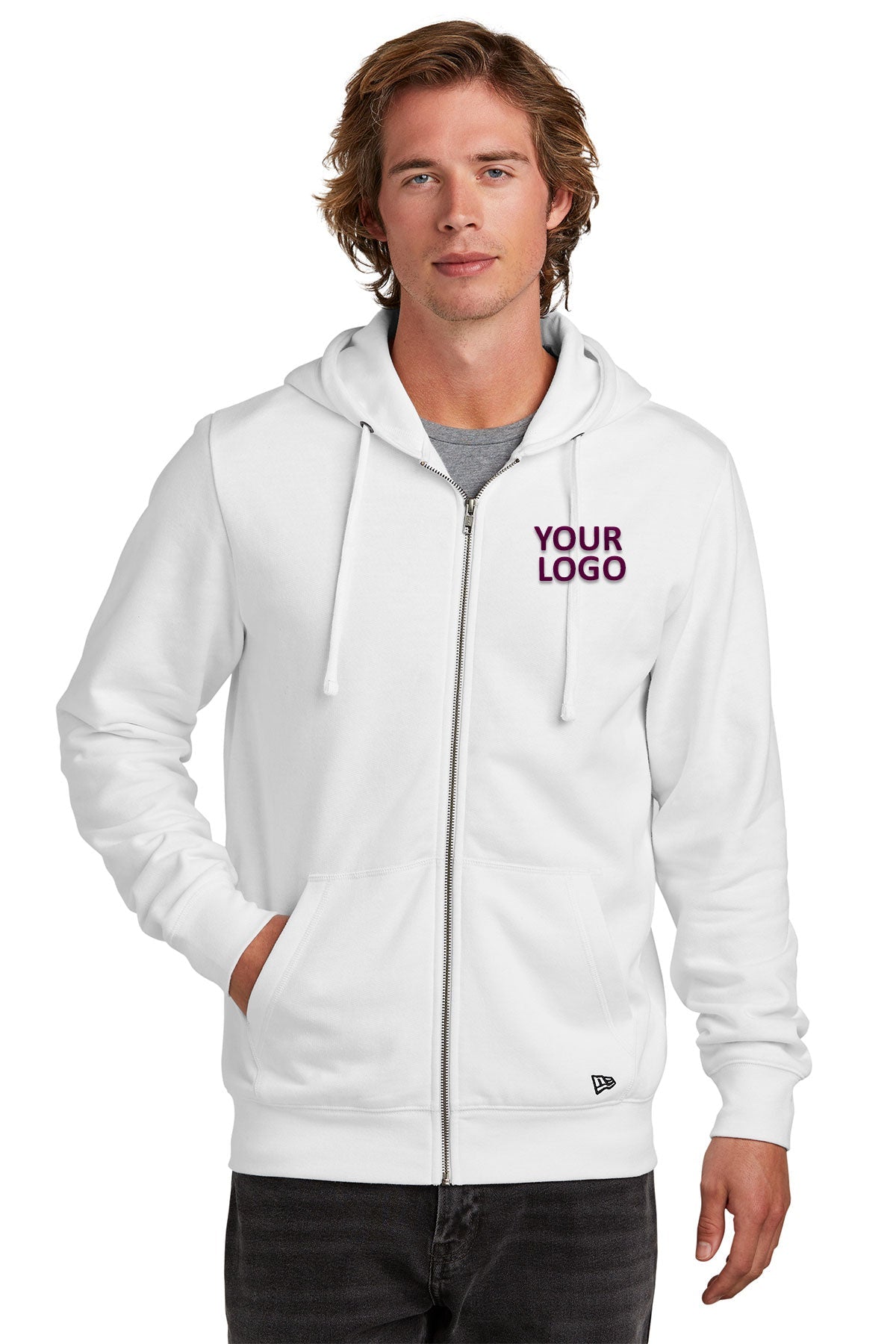 New Era White NEA551 custom embroidered sweatshirts