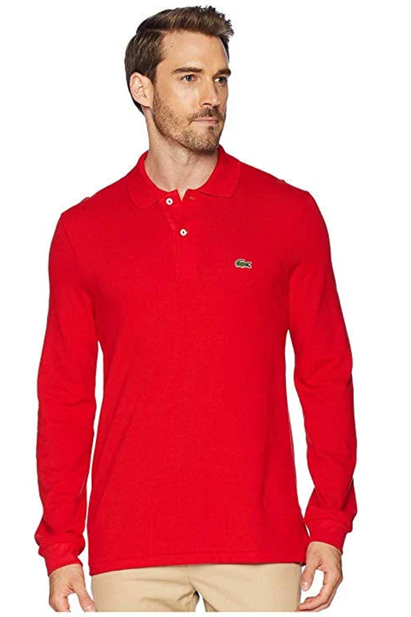 Custom Lacoste Mens Classic Pique Long Sleeve Polo L1312 Red