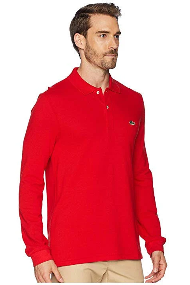 Custom Lacoste Mens Classic Pique Long Sleeve Polo L1312 Red