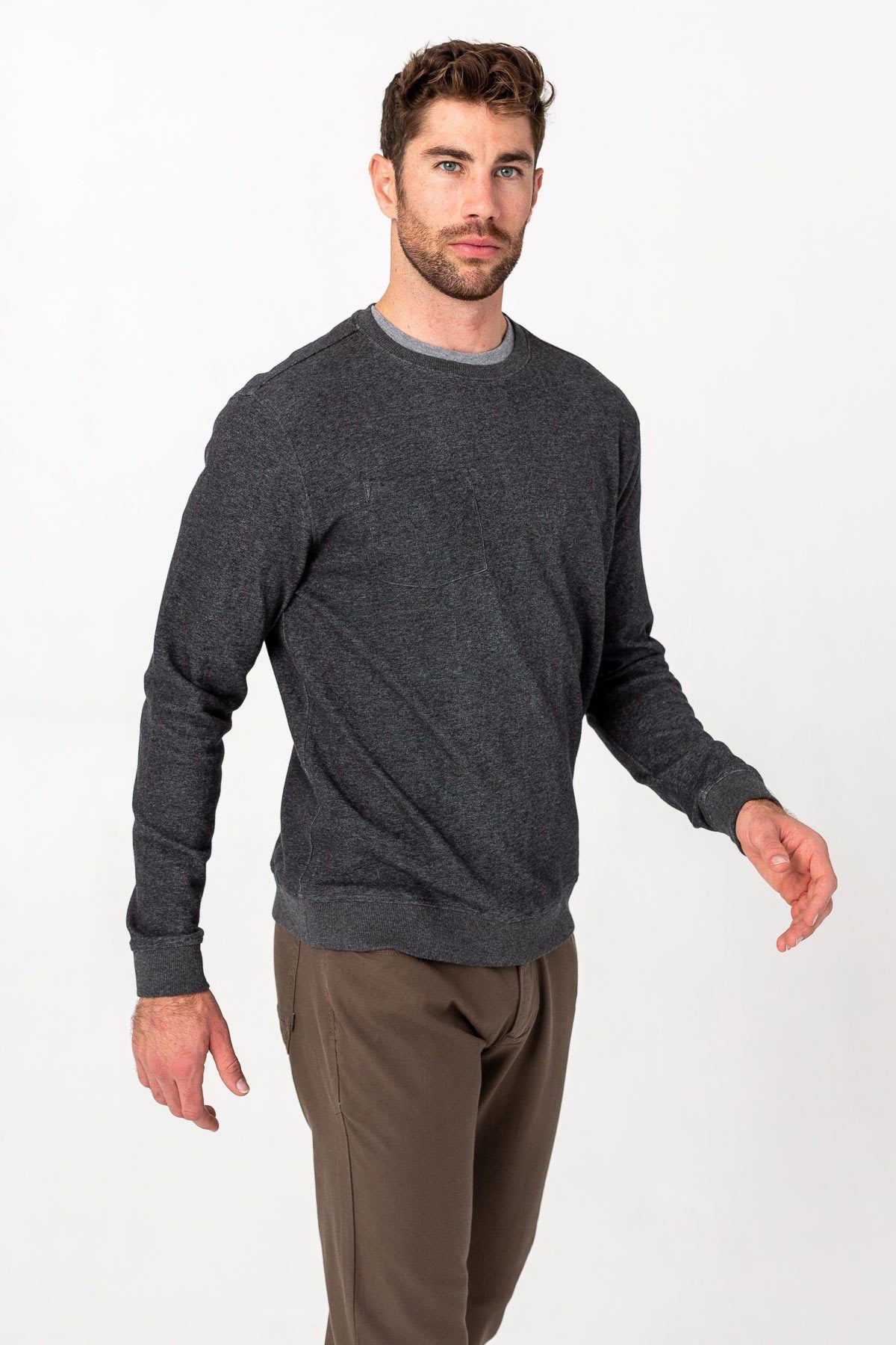 Linksoul Mens Double knit Pocket Sweatshirt, Black Heather