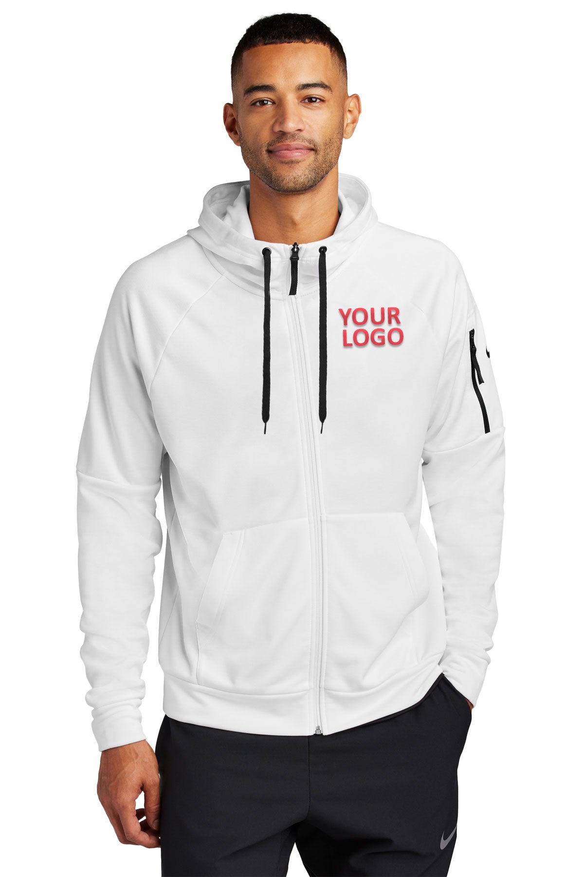 Nike White NKFD9859 custom logo sweatshirts embroidered