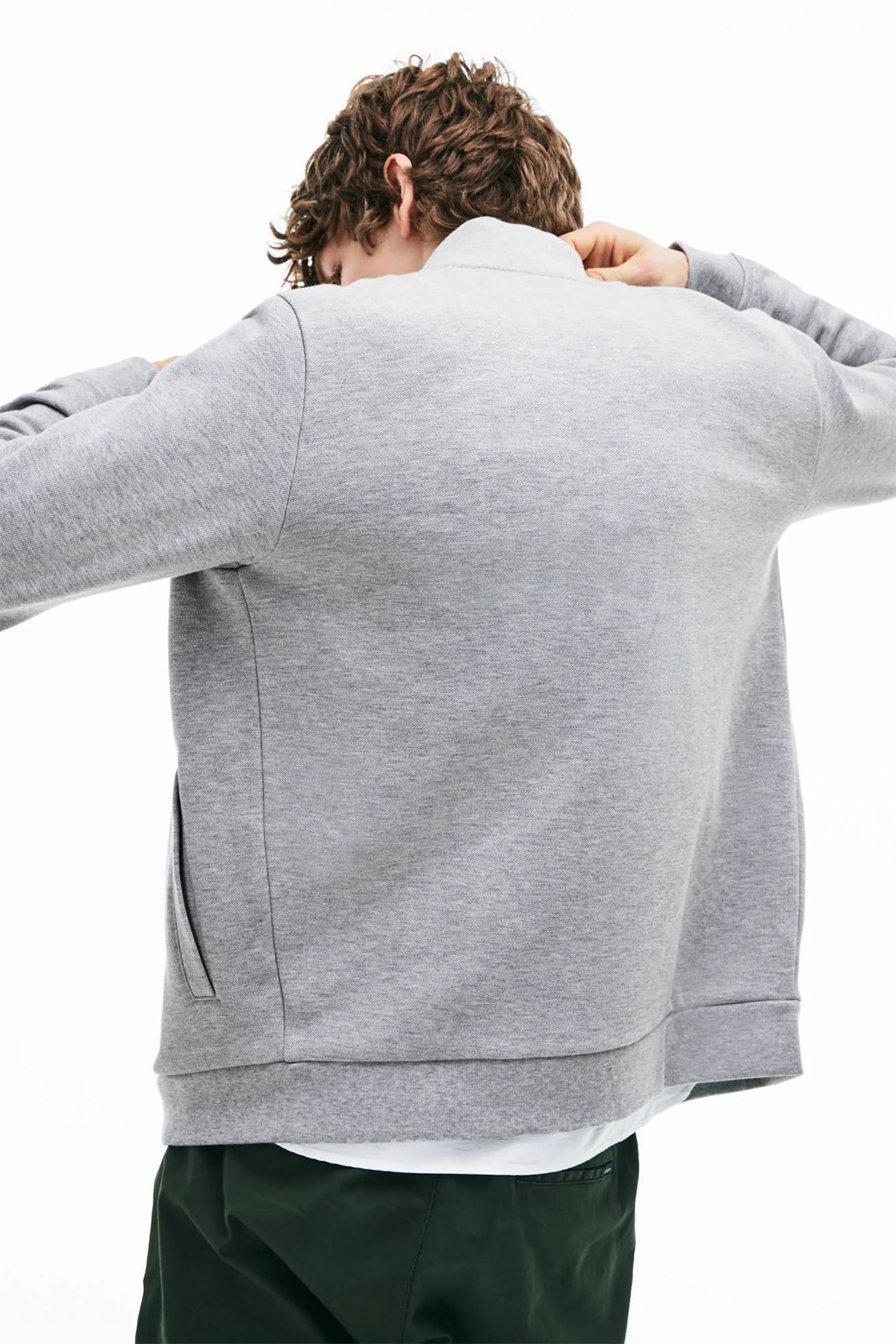 Custom Lacoste Mens Zip Fleece Sweatshirt SH4317 Grey Chine