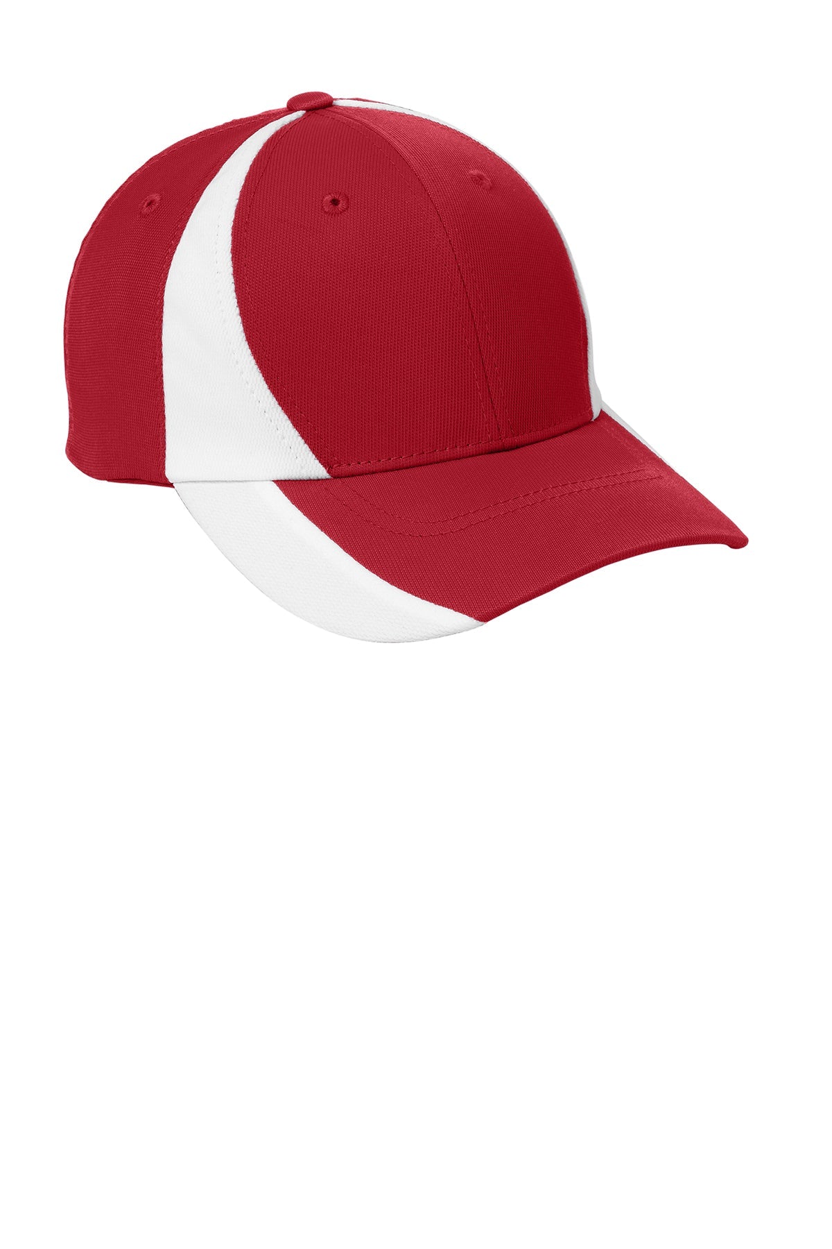 Sport-Tek Dry Zone Nylon Branded Colorblock Caps, True Red/White