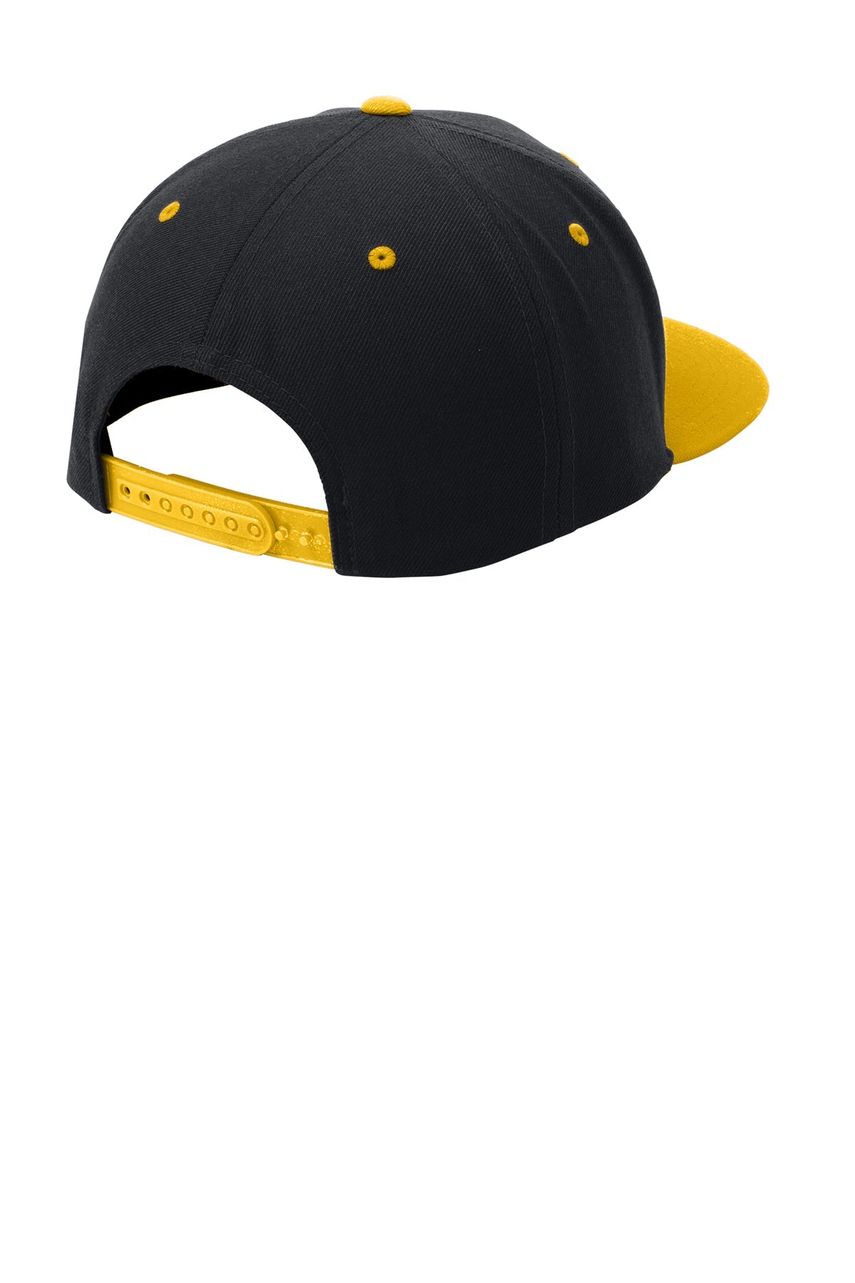 Sport-Tek Yupoong Flat Bill Branded Snapback Caps, Black/ Gold