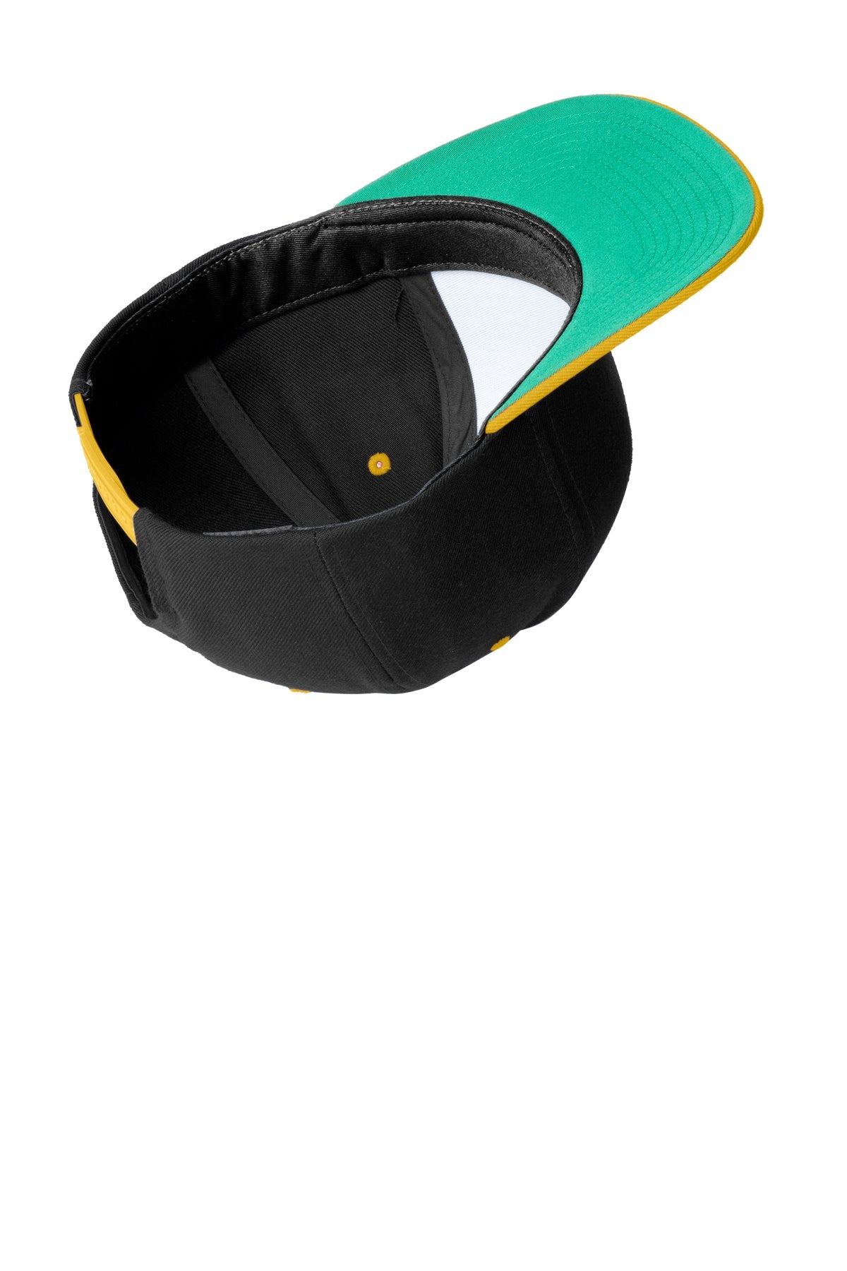 Sport-Tek Yupoong Flat Bill Branded Snapback Caps, Black/ Gold