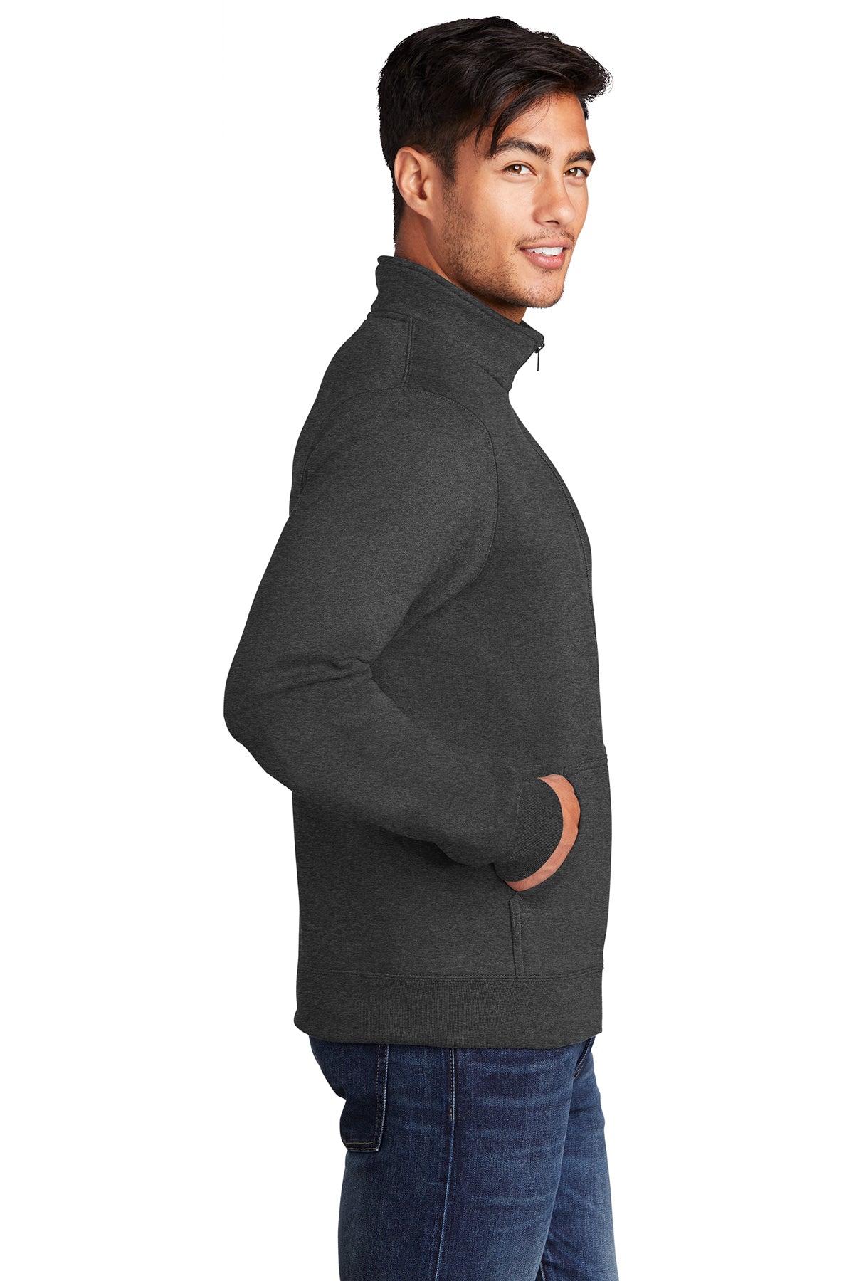 Port & Company Core Fleece Cadet Full-Zip Sweatshirt PC78FZ Dark Heather Grey