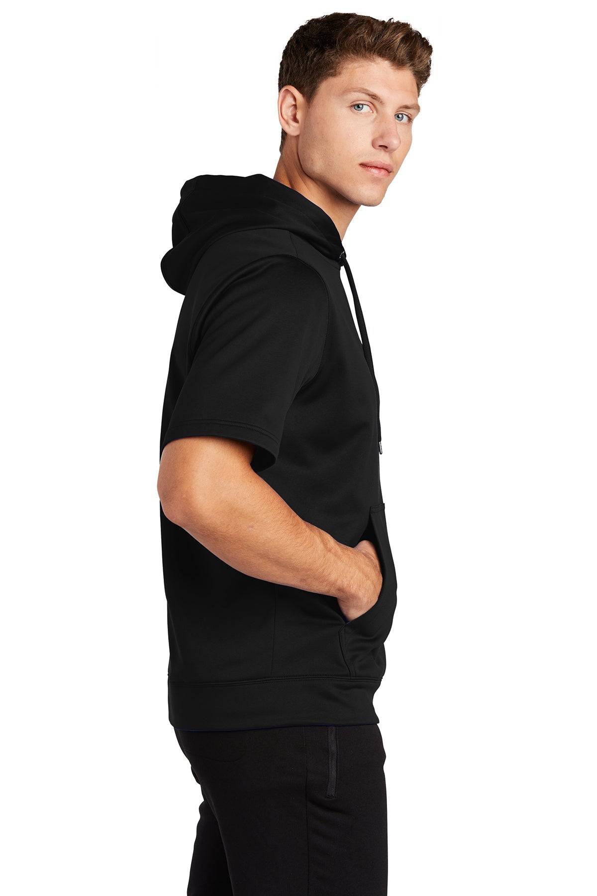 Sport-Tek Sport-Wick Fleece Short Sleeve Hooded Pullover ST251 Black