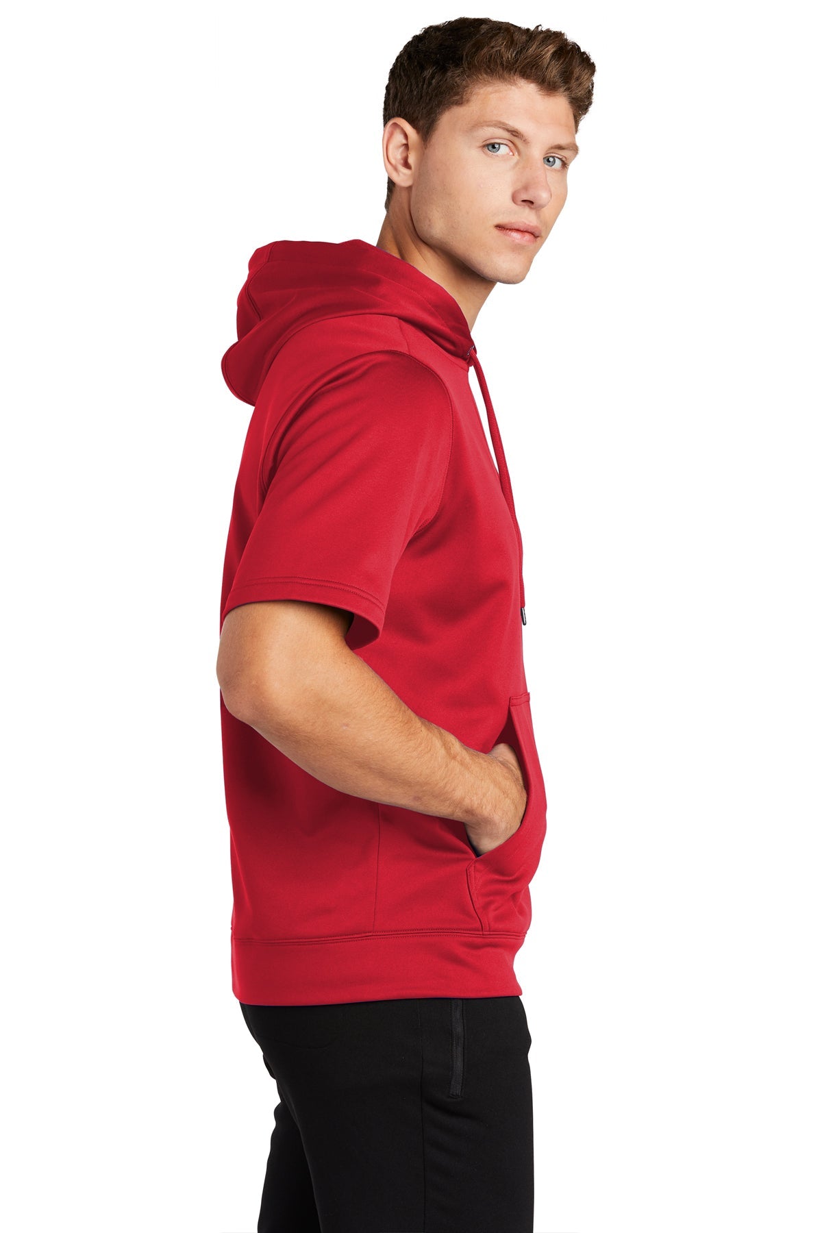 Sport-Tek Sport-Wick Fleece Short Sleeve Hooded Pullover ST251 Deep Red