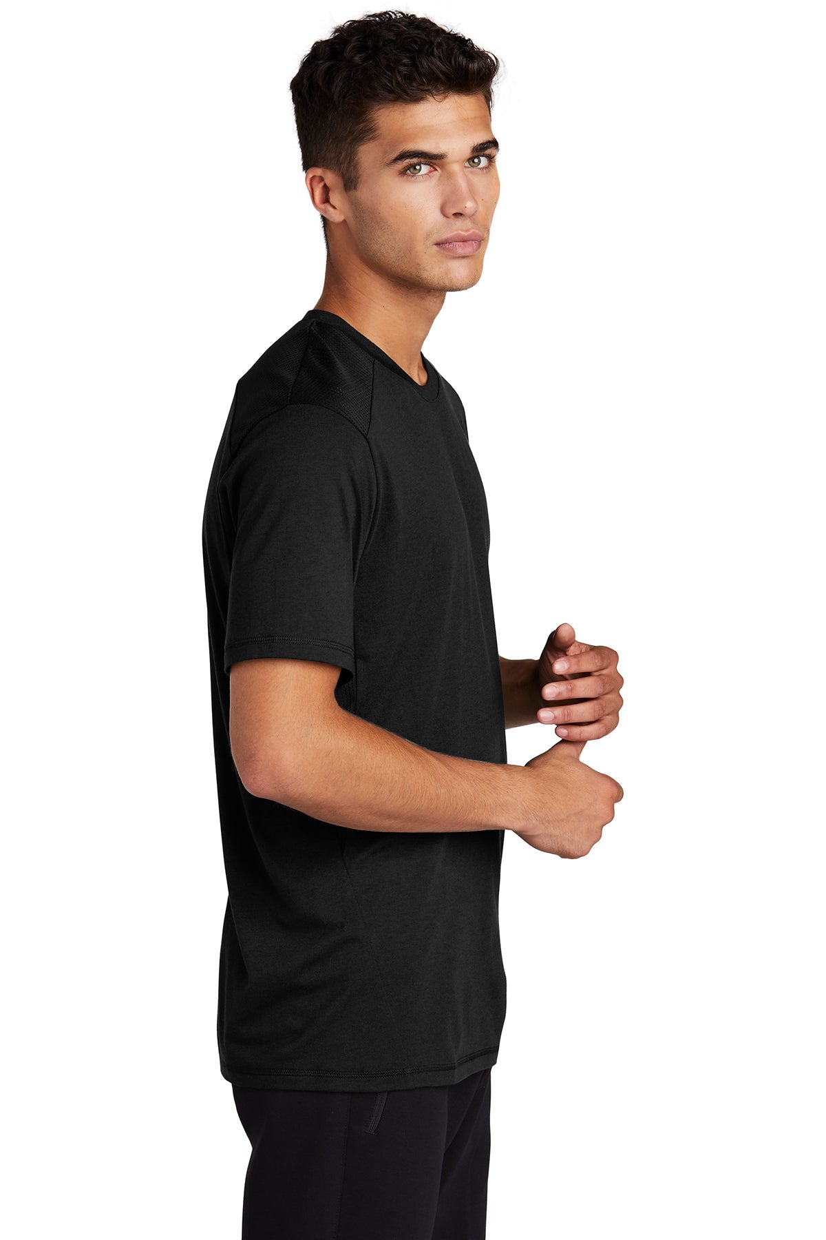 sport-tek posicharge tri-blend wicking draft tee st410 black/ blacktriad solid