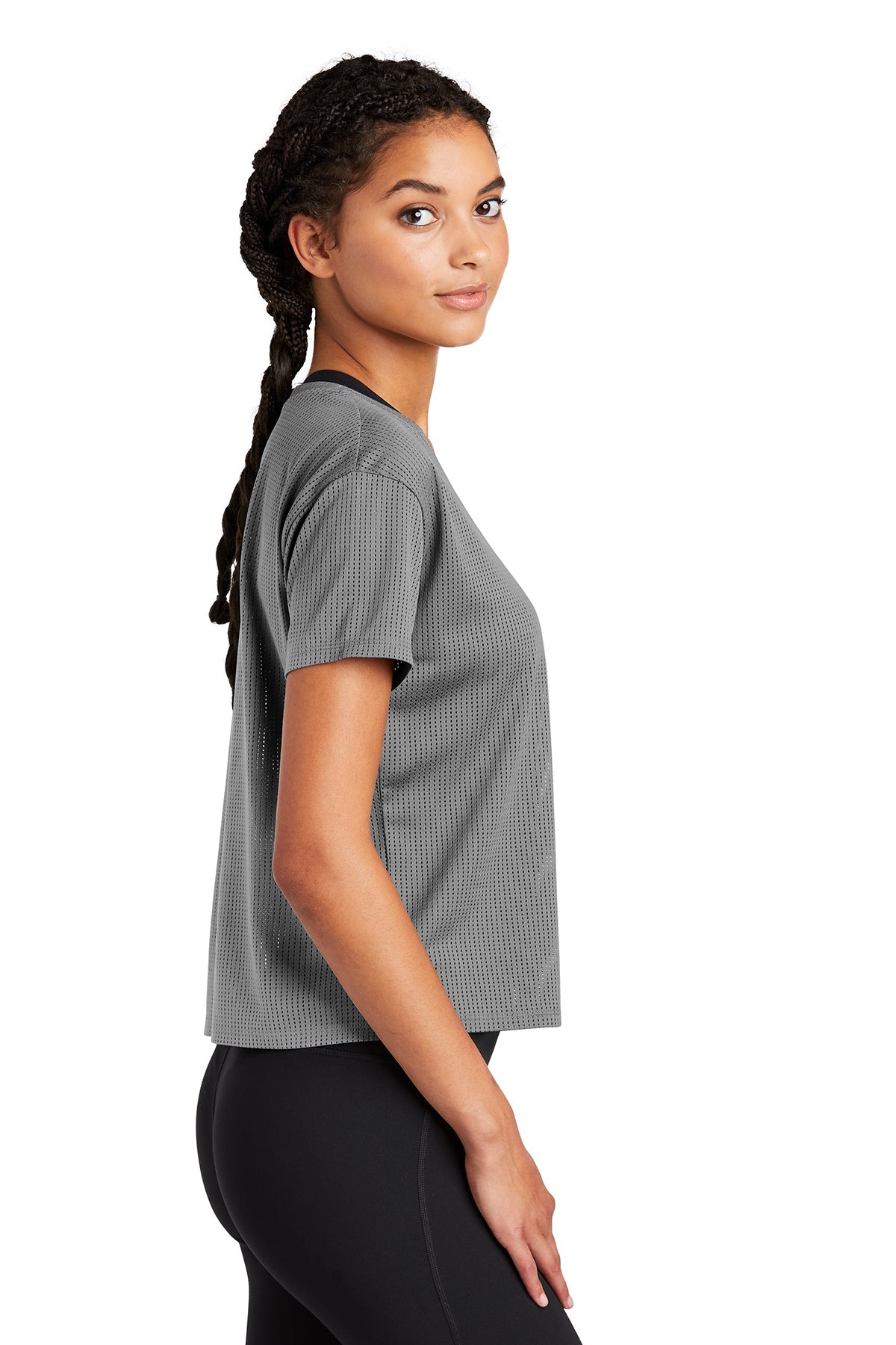 Sport-Tek Ladies PosiCharge Tri-Blend Wicking Draft Crop Tee LST411 Dark Grey