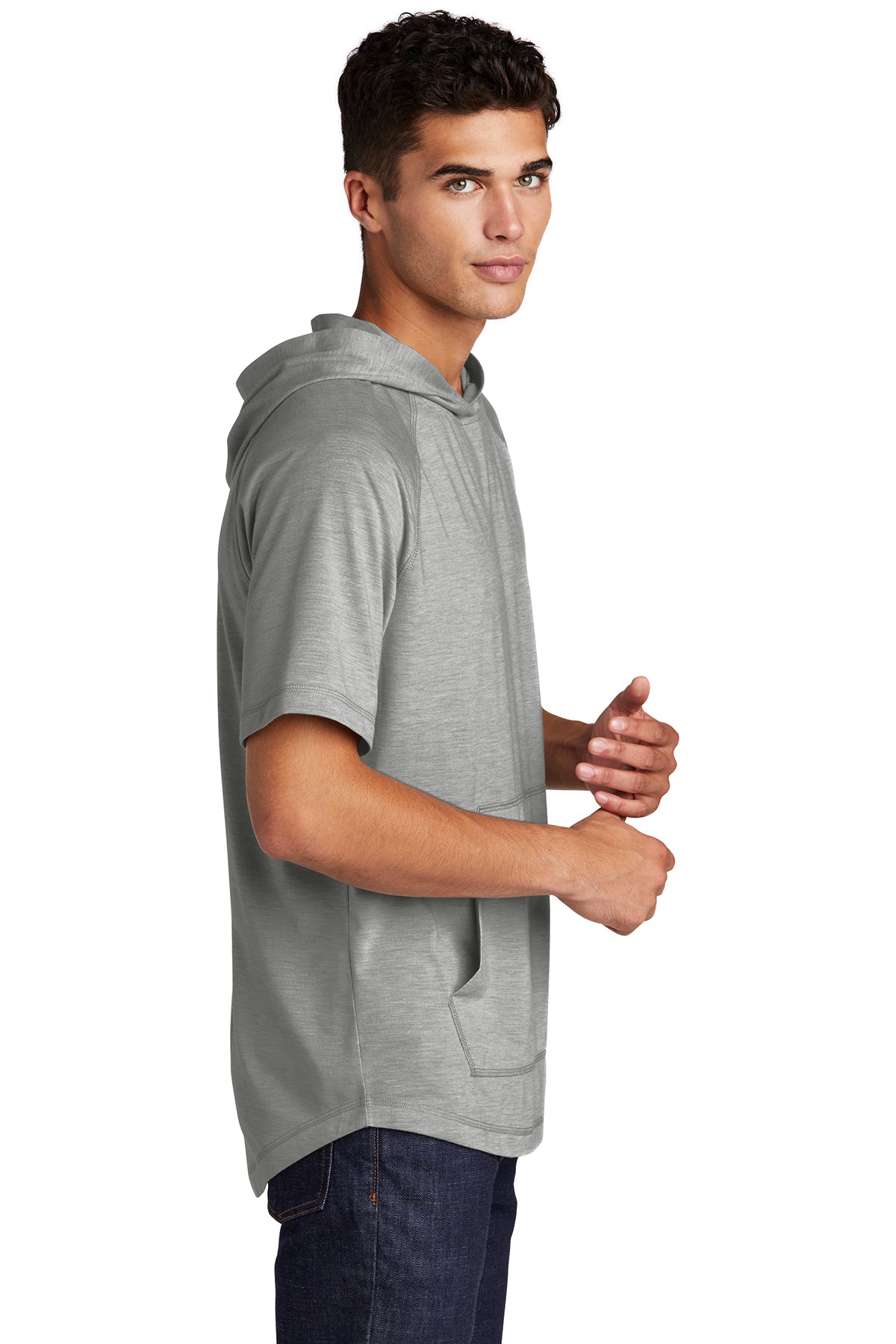 Sport-Tek PosiCharge Tri-Blend Wicking Short Sleeve Hoodie ST404 Light Grey Heather