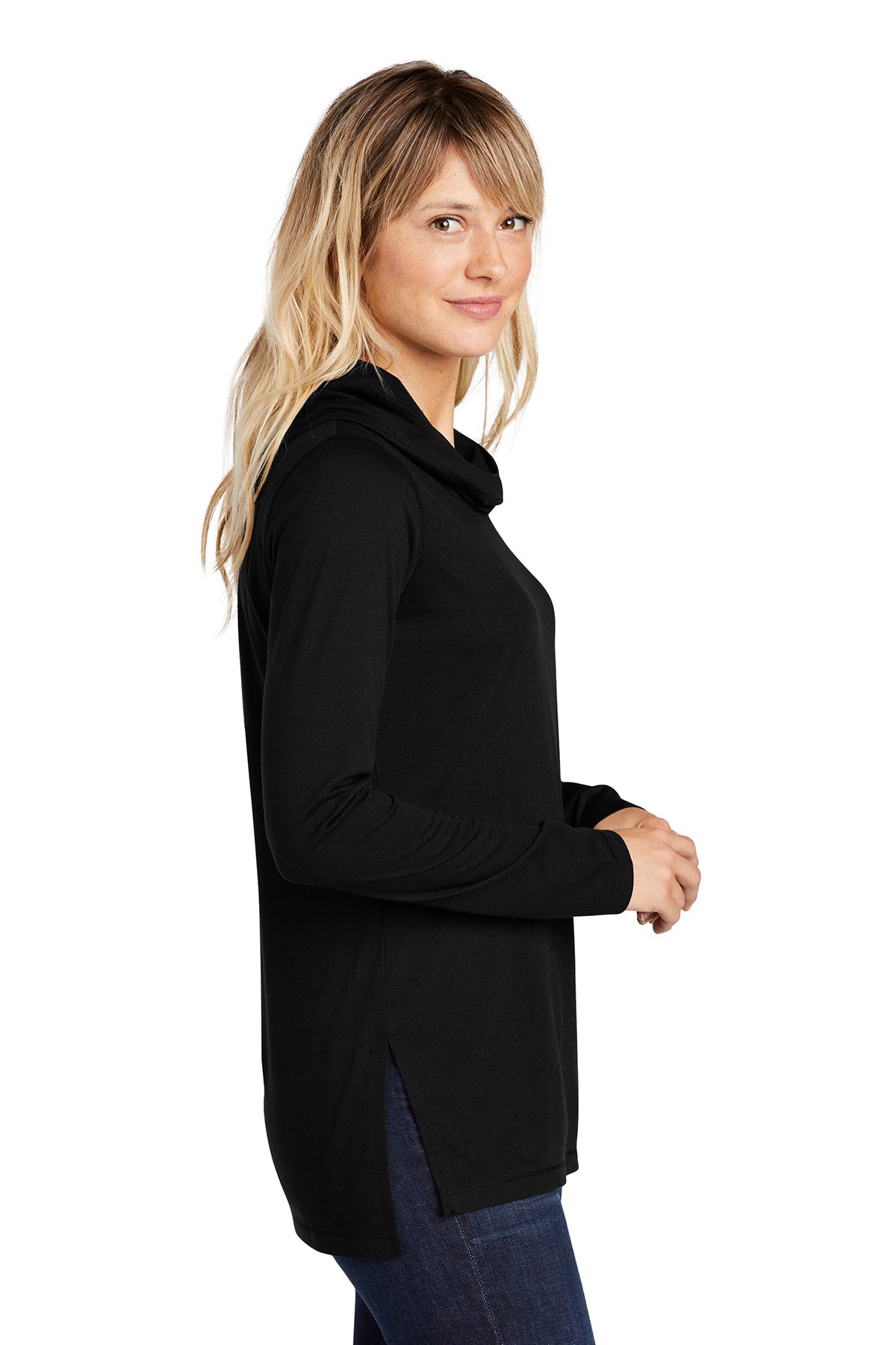 Sport-Tek Ladies PosiCharge Tri-Blend Wicking Long Sleeve Hoodie LST406 Black Triad Solid