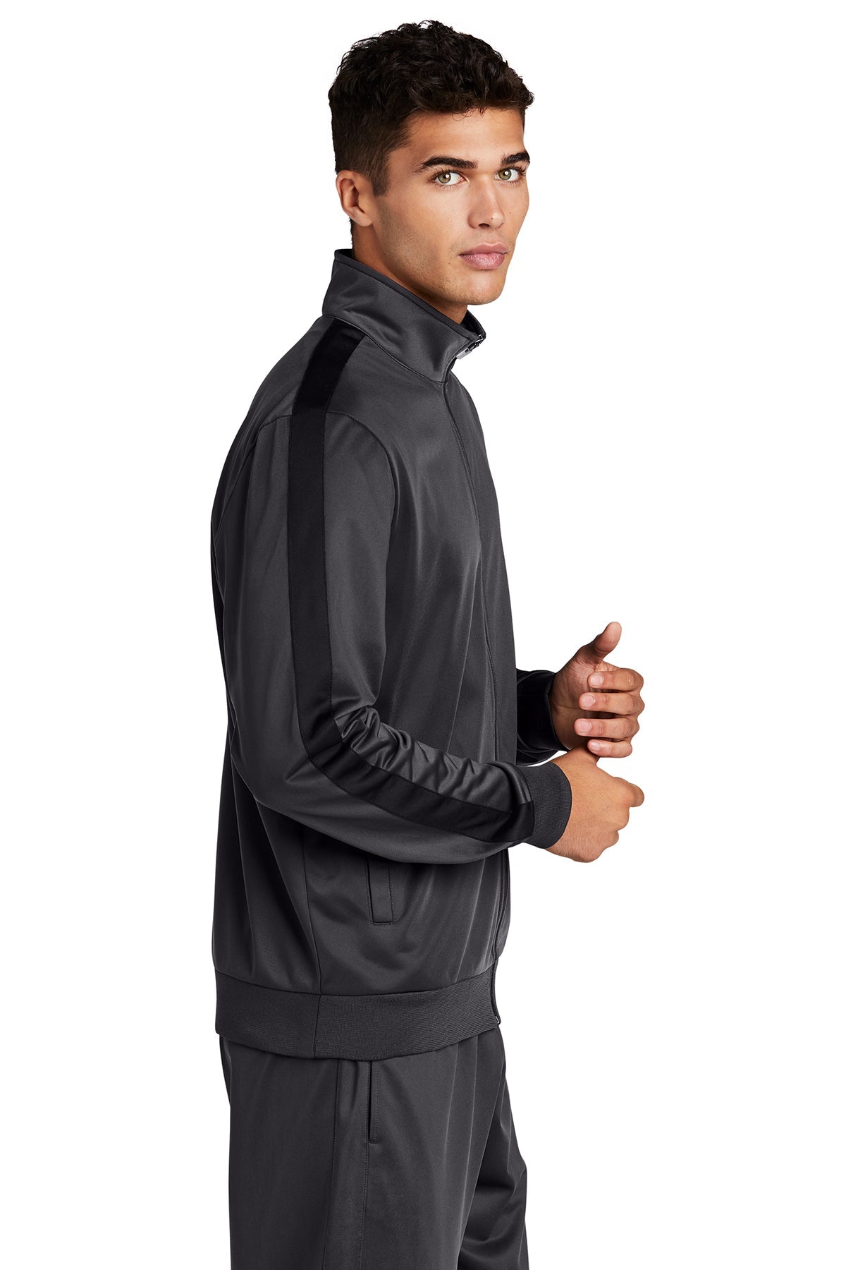 Sport-Tek Tricot Track Jacket JST94 Graphite Grey/ Black