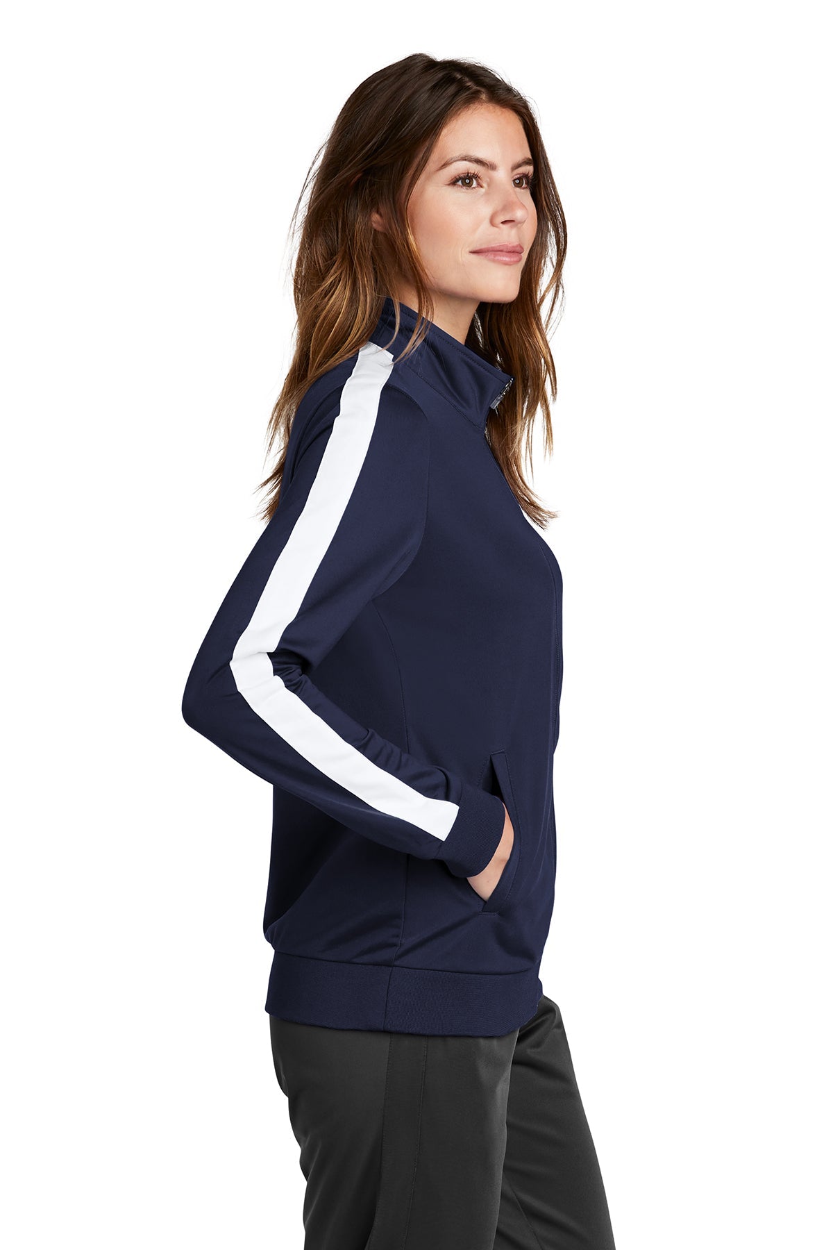 Sport-Tek Ladies Tricot Track Jacket LST94 True Navy/ White