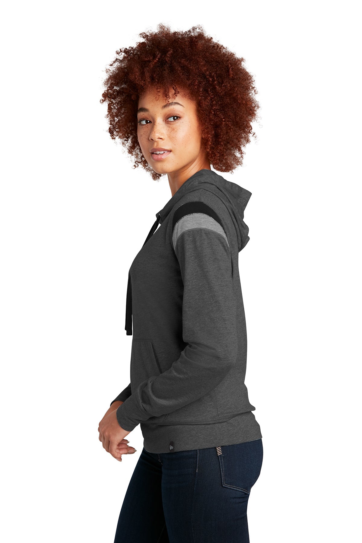 New Era Ladies Heritage Blend Varsity Hoodie LNEA108 Black Heather/ Black/ Shadow Grey Heather