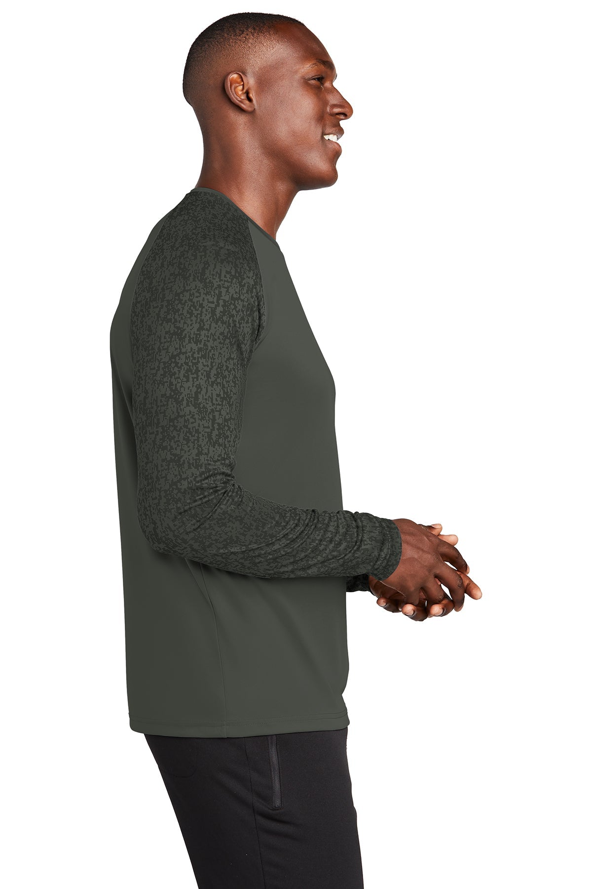 sport-tek long sleeve digi camo tee st460ls black