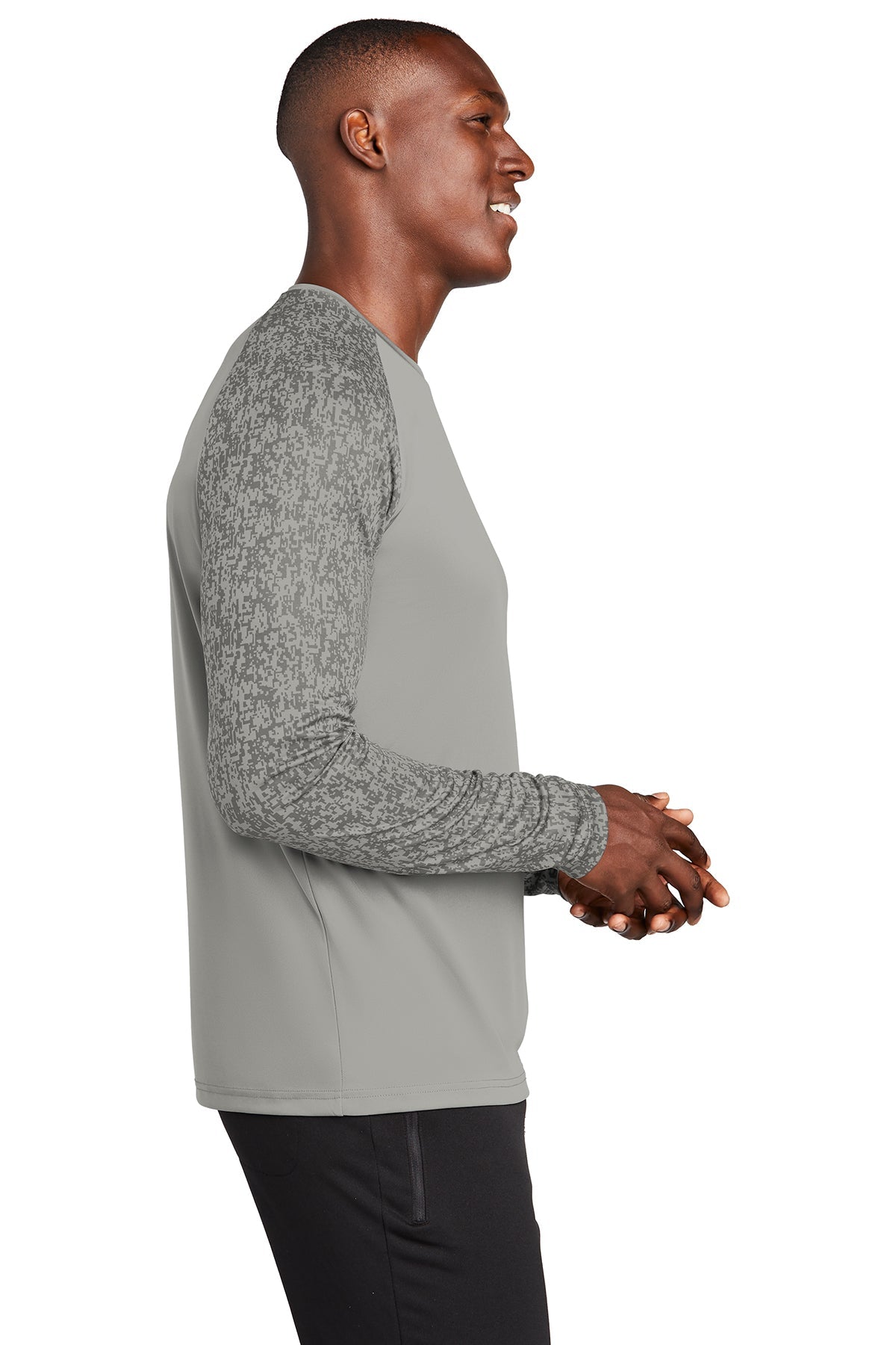 sport-tek long sleeve digi camo tee st460ls grey concrete
