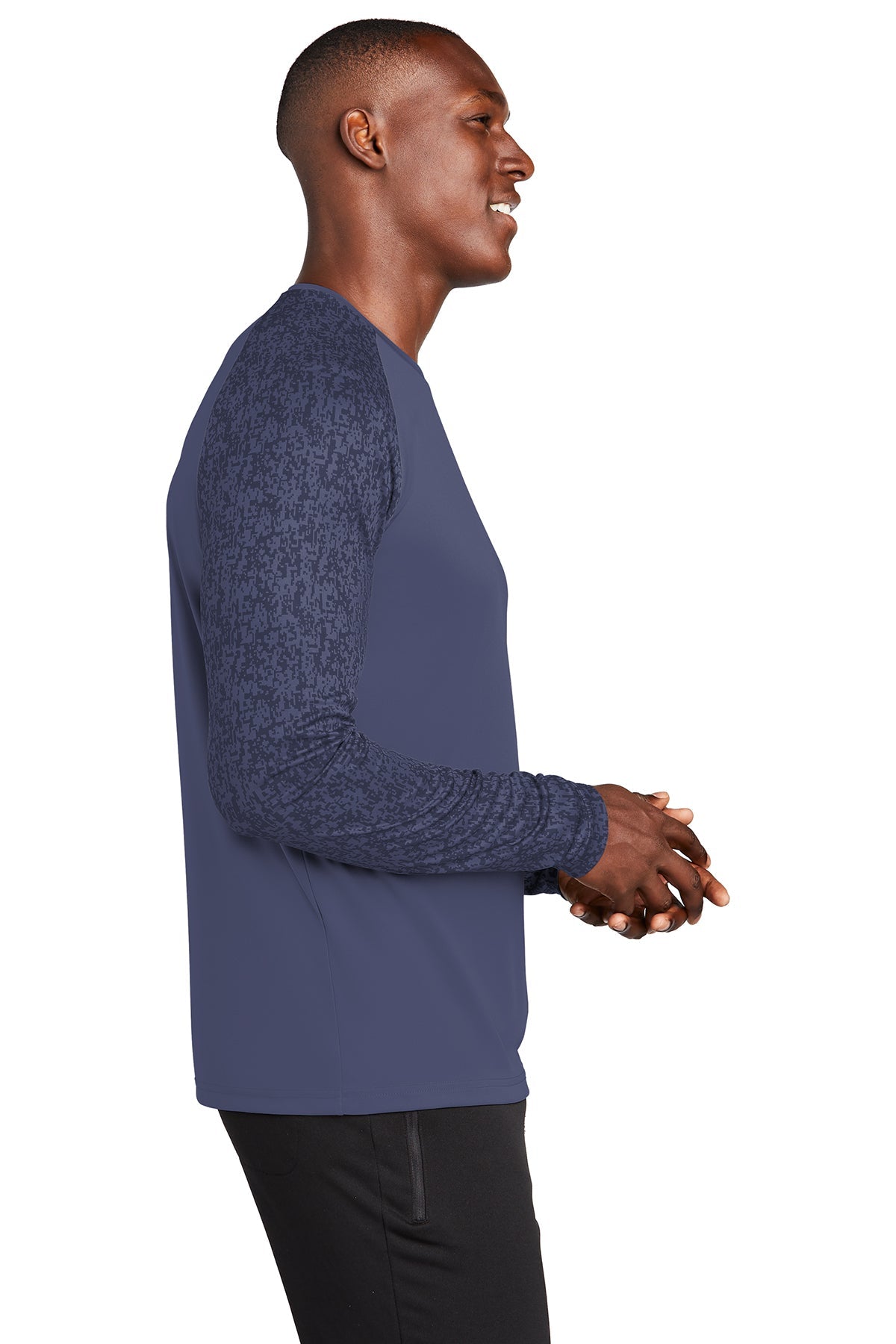 sport-tek long sleeve digi camo tee st460ls true navy