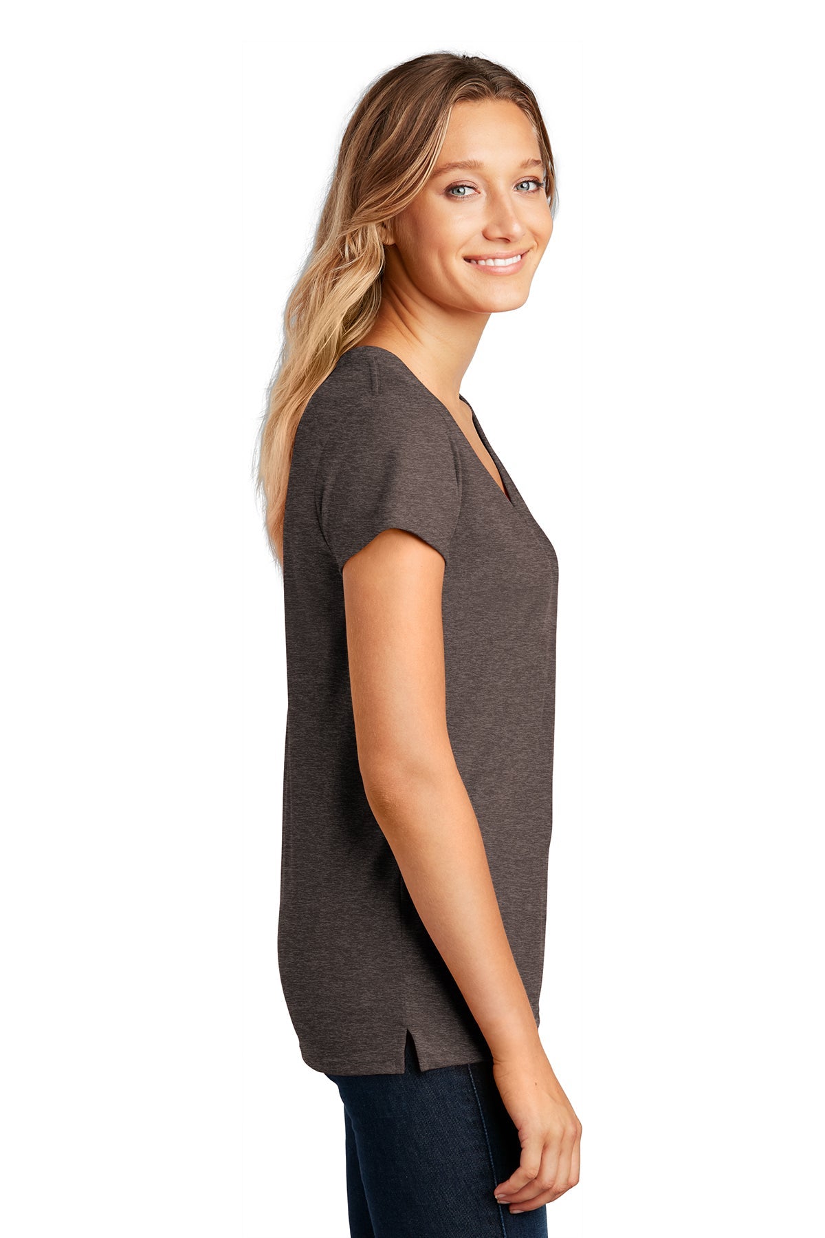 district women re-tee v-neck dt8001 deep brownheather