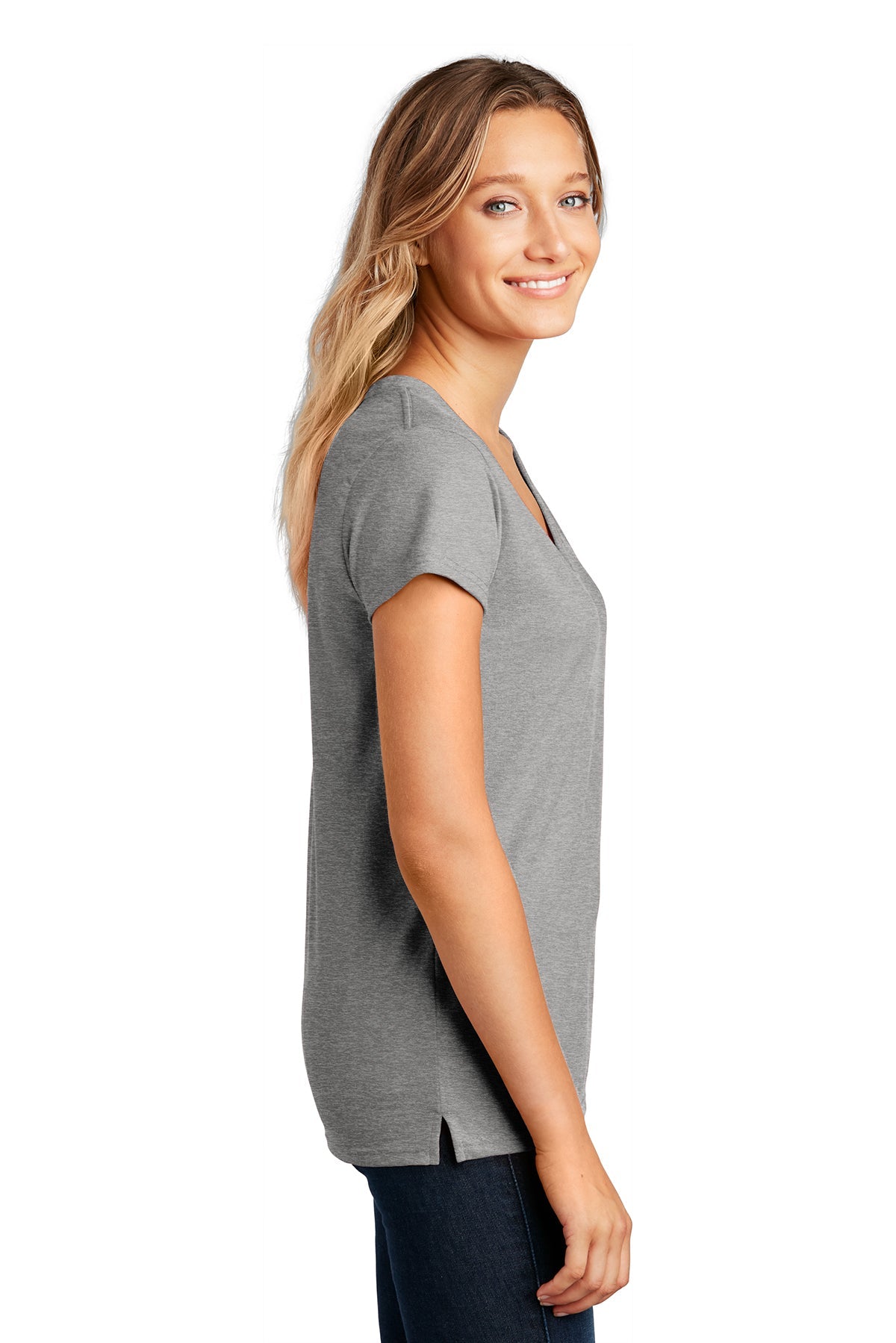 district women re-tee v-neck dt8001 light heathergrey