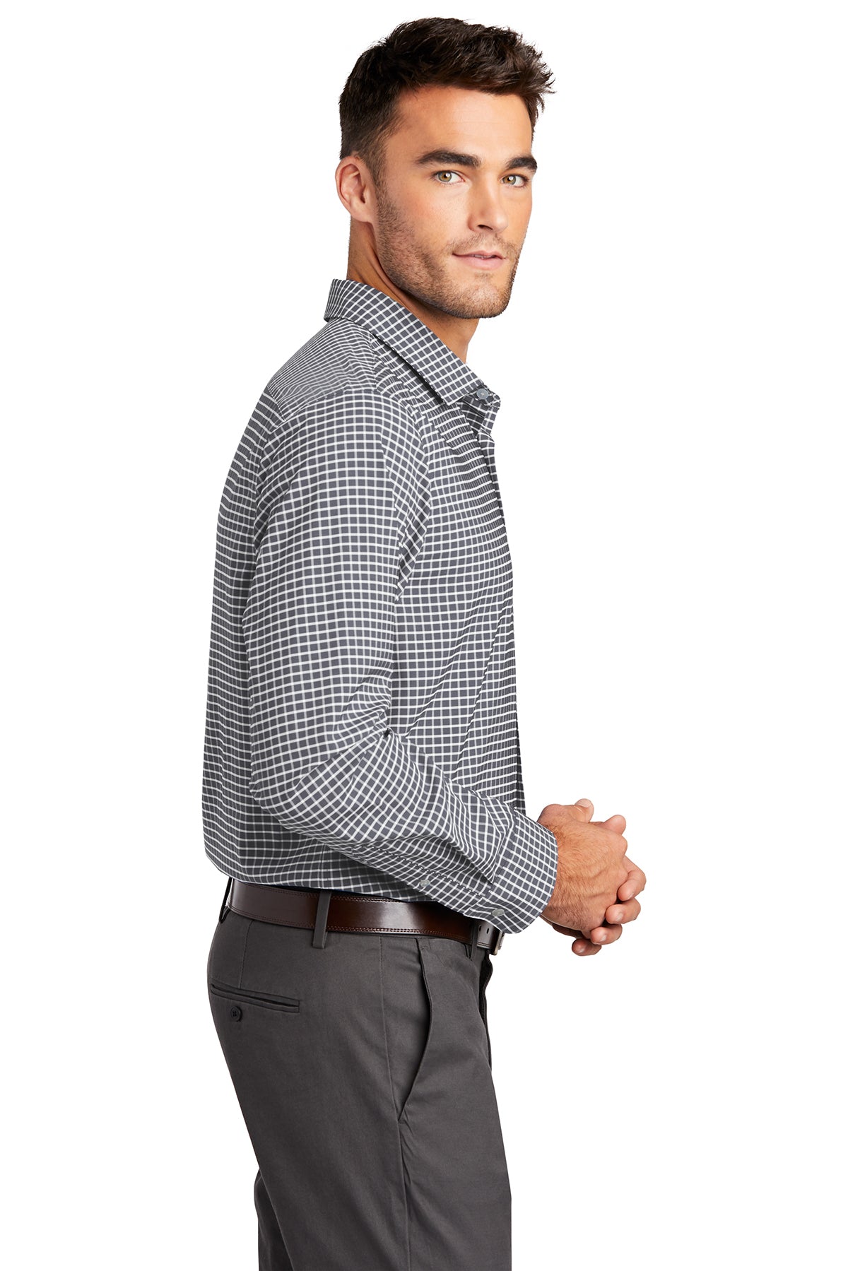 port authority_w680 _graphite/ white_company_logo_button downs