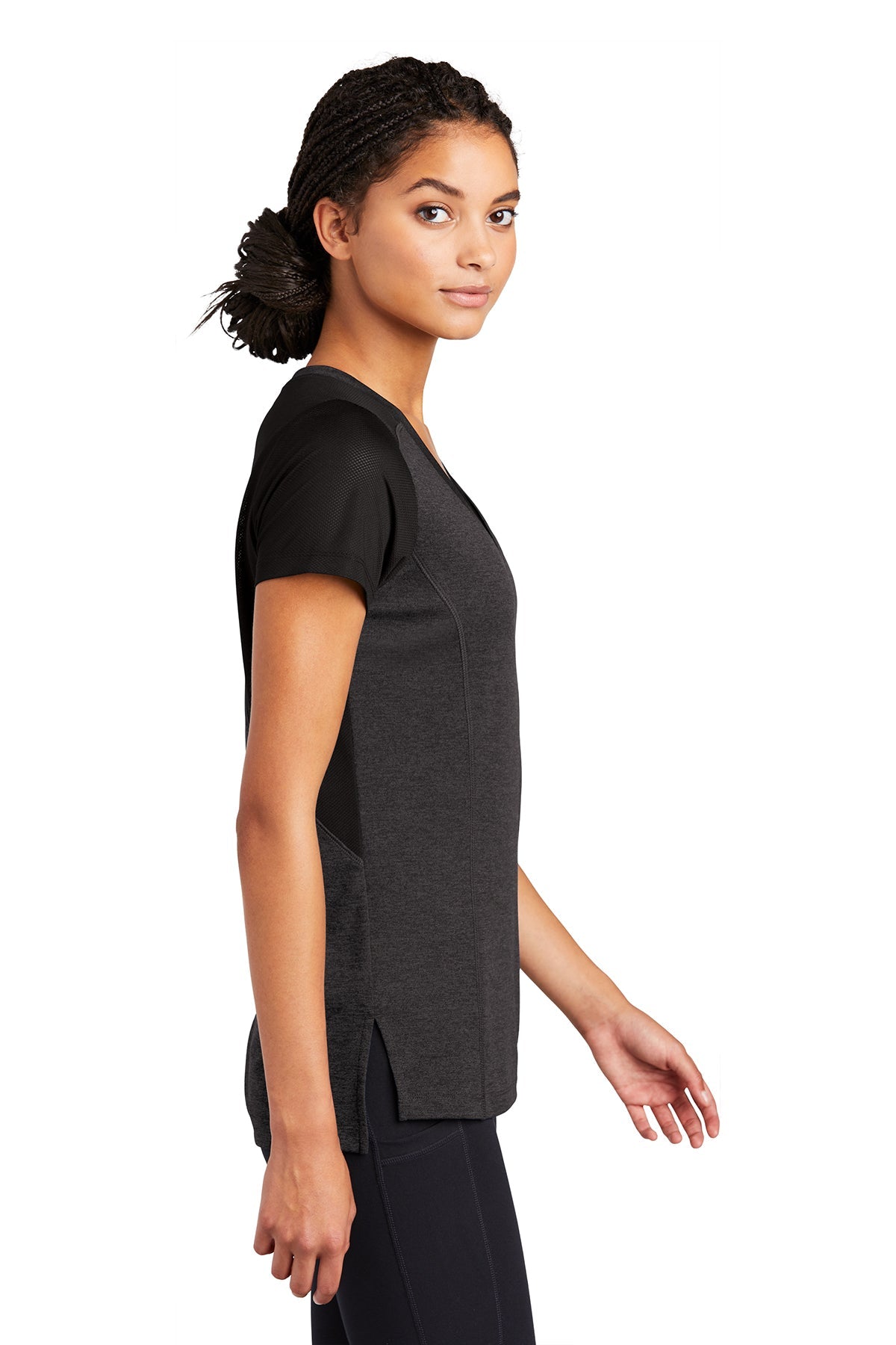sport-tek ladies endeavor tee lst465 black heather/black