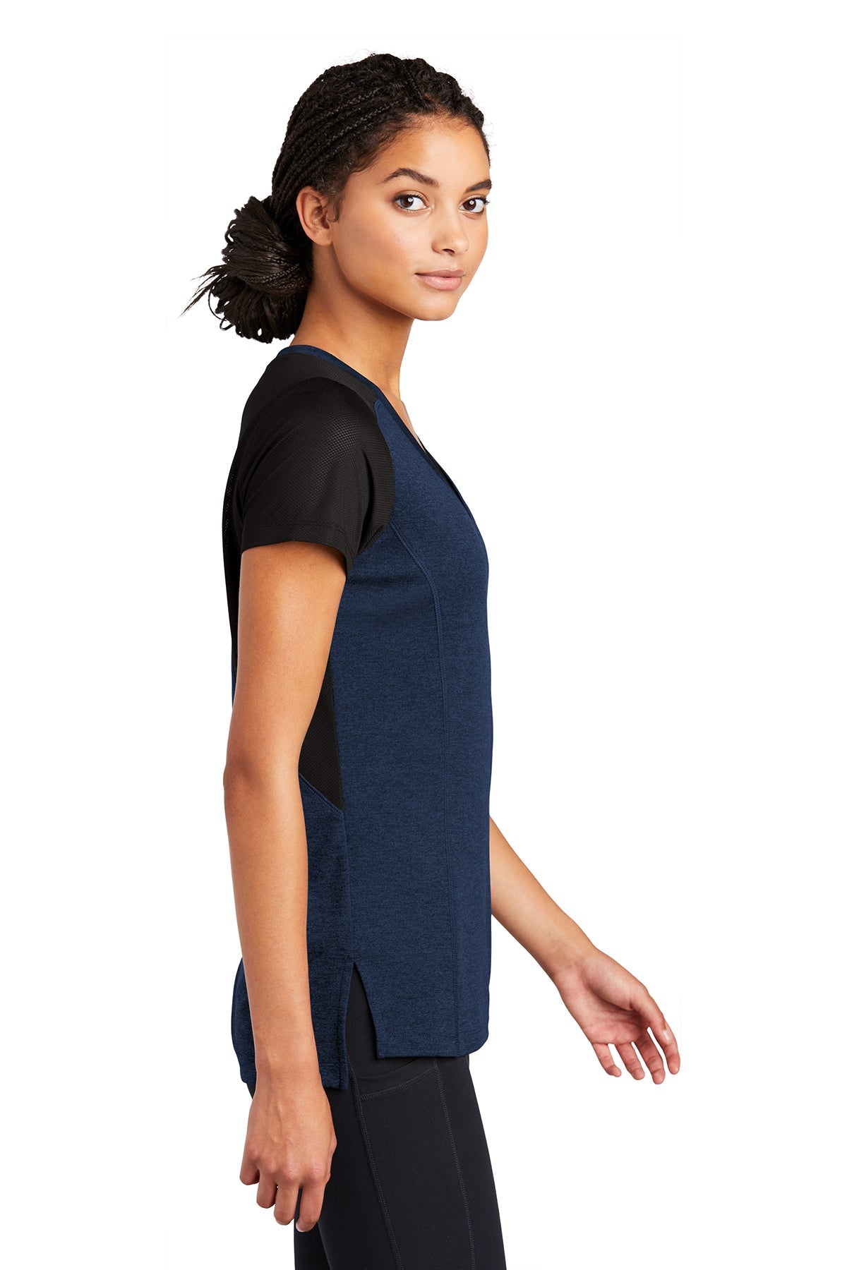 sport-tek ladies endeavor tee lst465 xs dark royal heather/black
