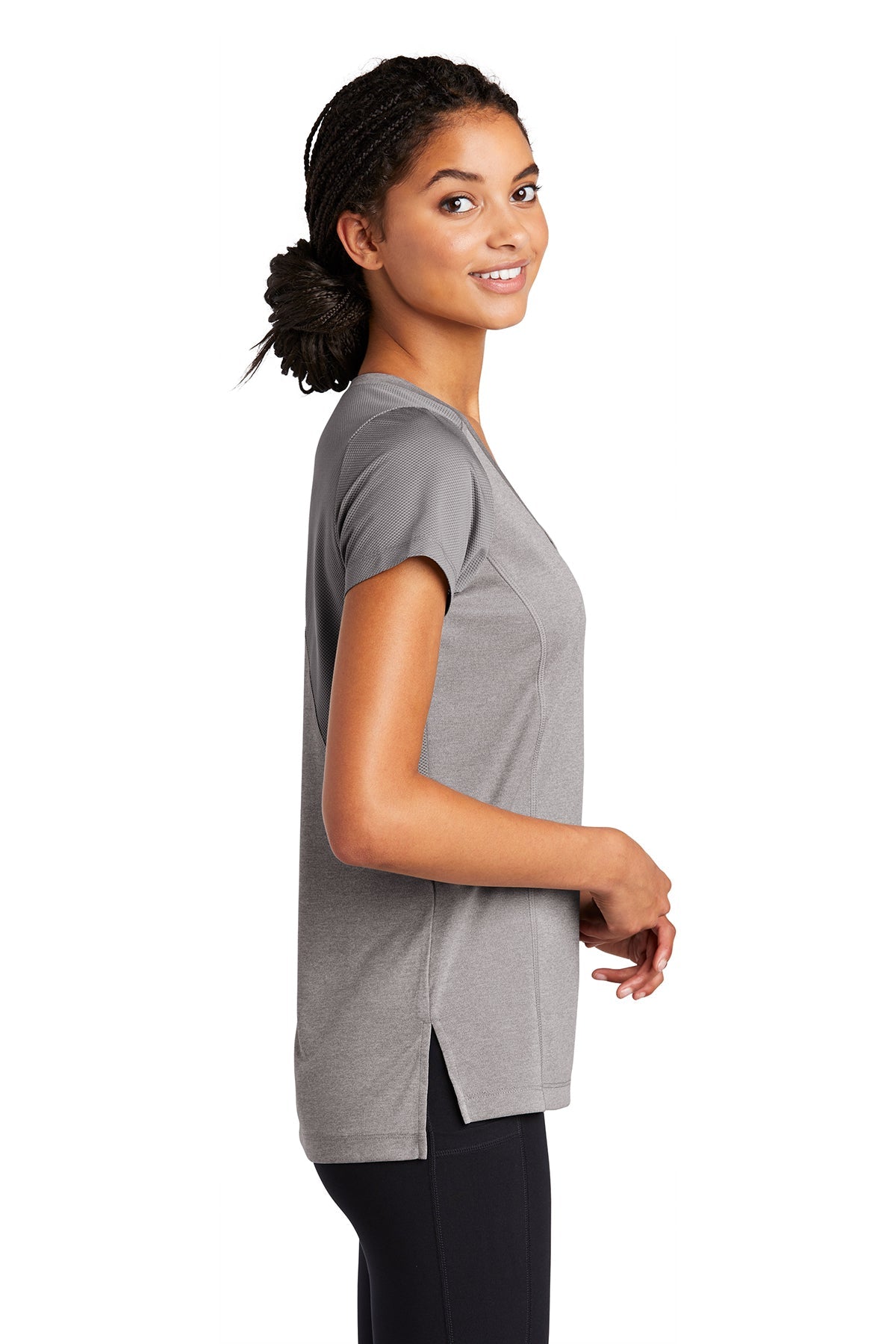 sport-tek ladies endeavor tee lst465 light greyheather/ light grey