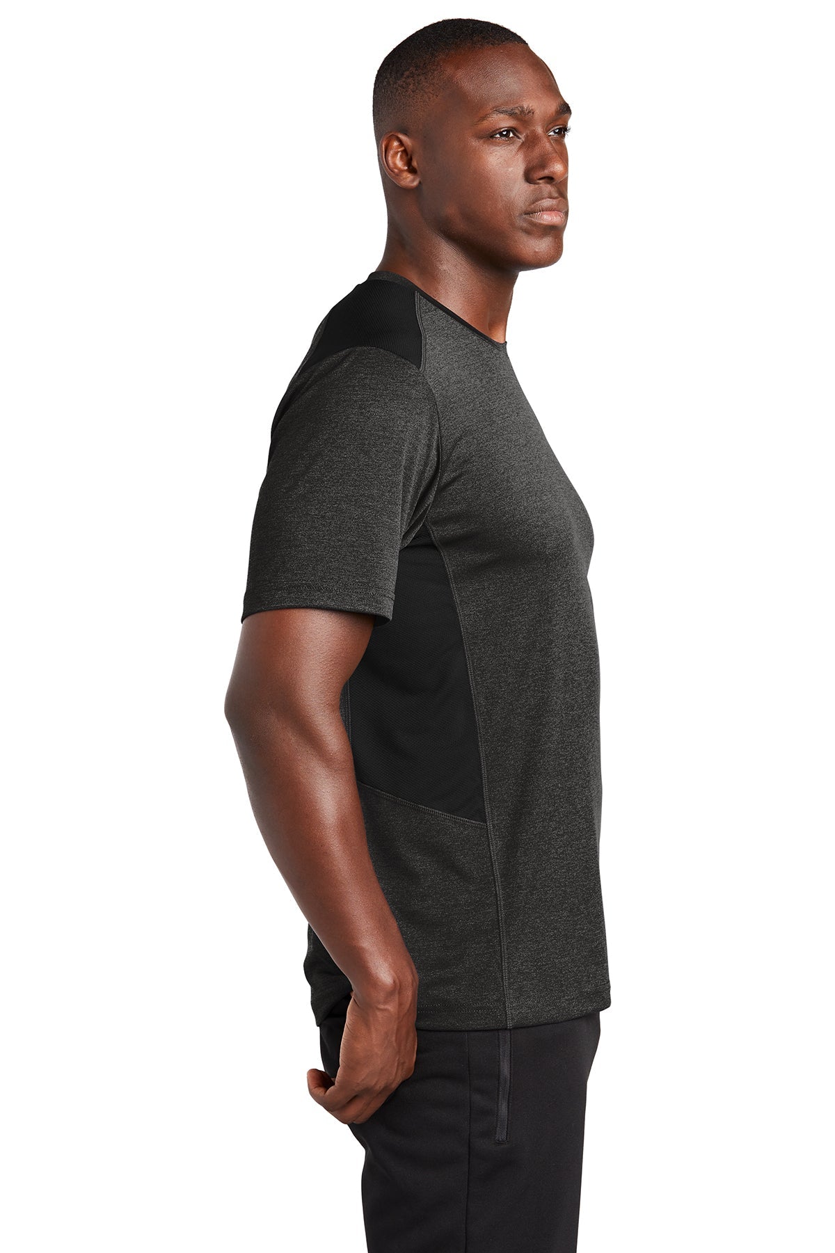 sport-tek endeavor tee st465 black heather/black