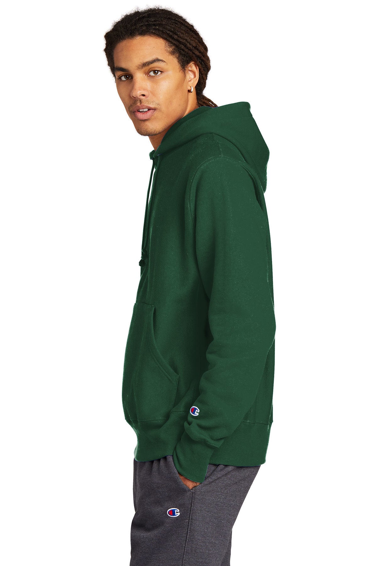 Branded Champion Reverse Weave Hooded Sweatshirt Dark Green