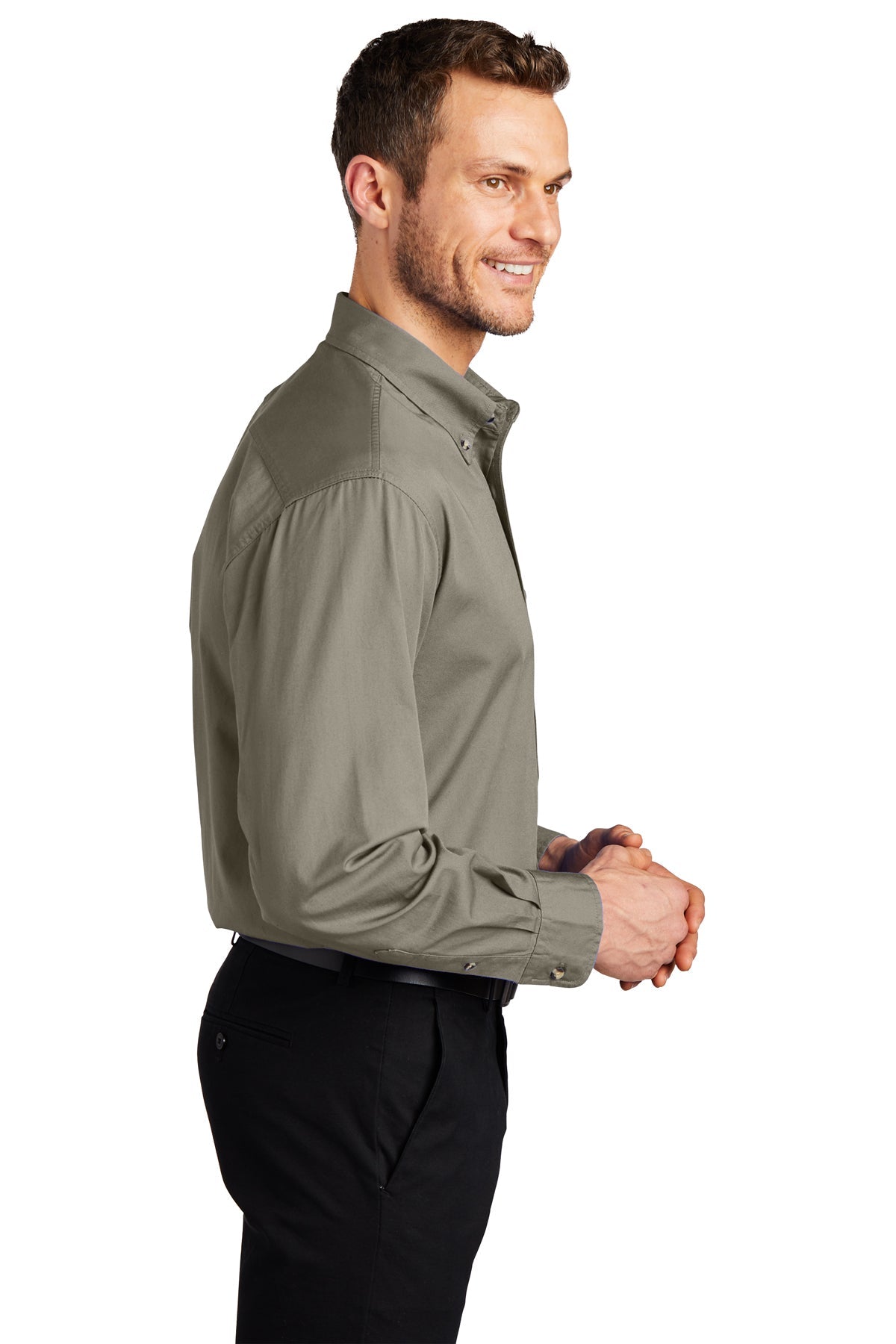 port authority_s600t _khaki_company_logo_button downs