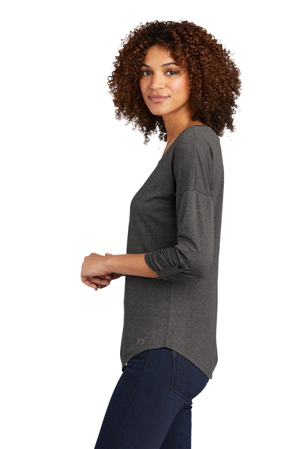 OGIO Ladies Gravitate Custom Scoop Neck T-Shirts, Dark Heather Grey