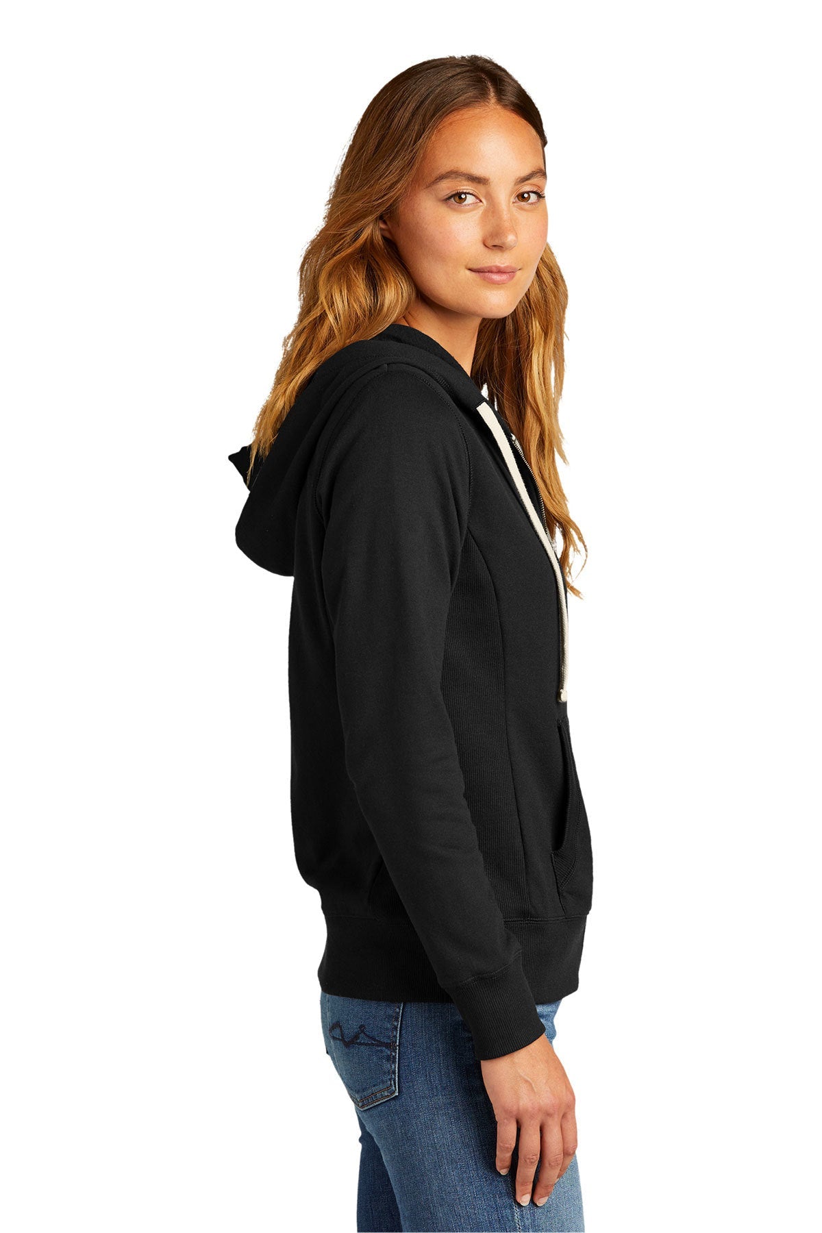District Women's Re-Full-Zip Hoodies, Black [NCT]