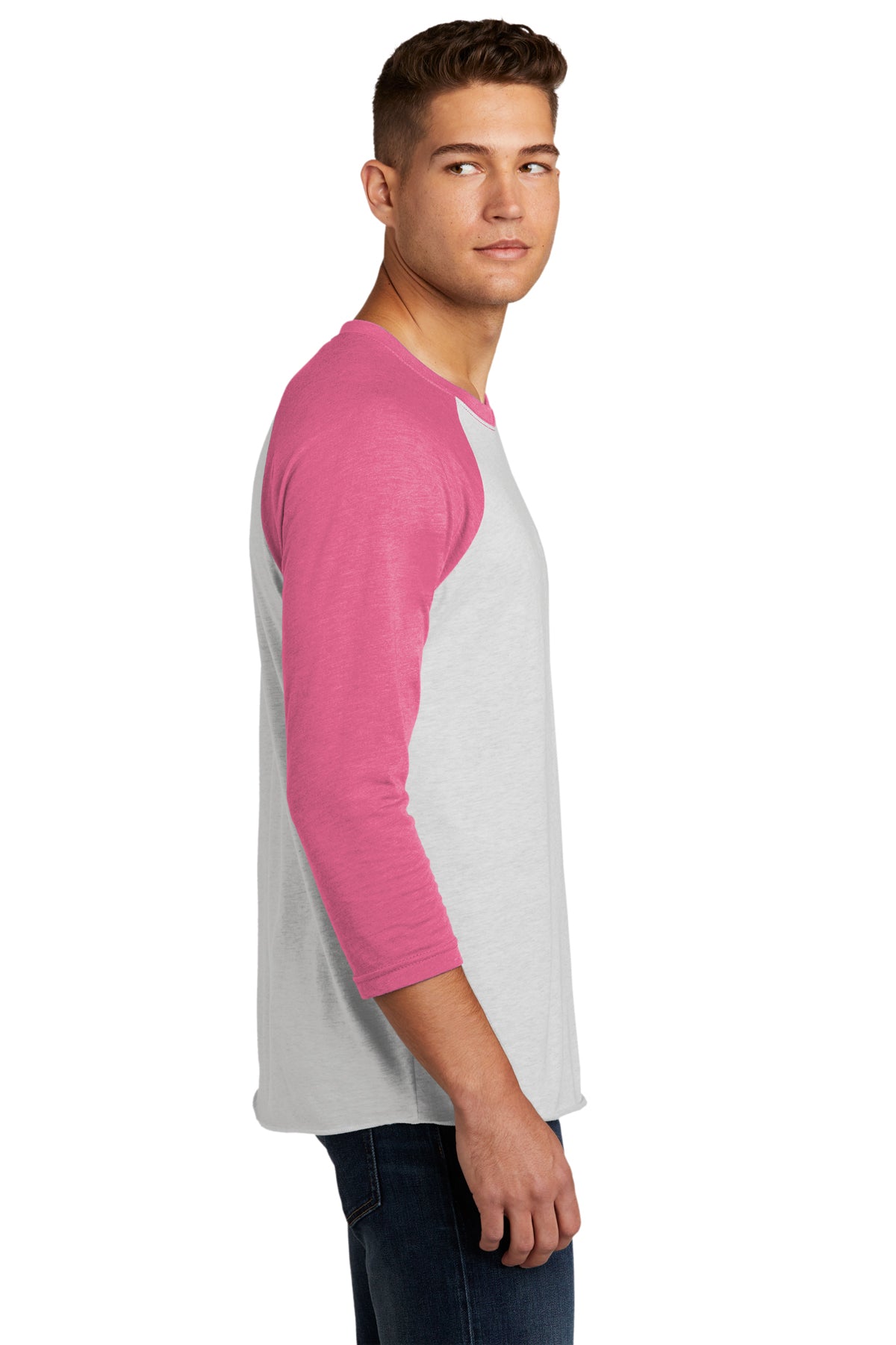Next Level Unisex Triblend 3/4 Sleeve Raglan NL6051 VT PINK/ HTR WHT